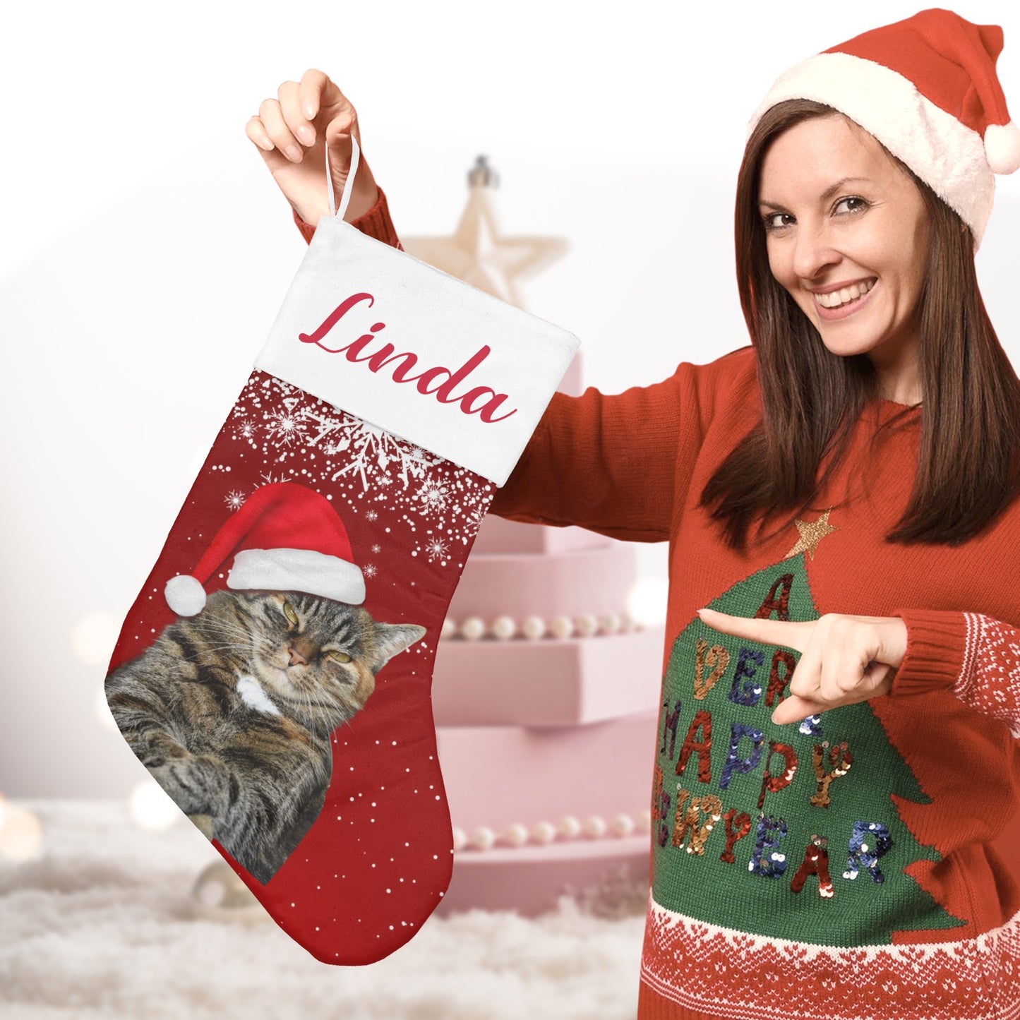 Christmas Cat Christmas Stocking Custom Name Christmas Socks Gift