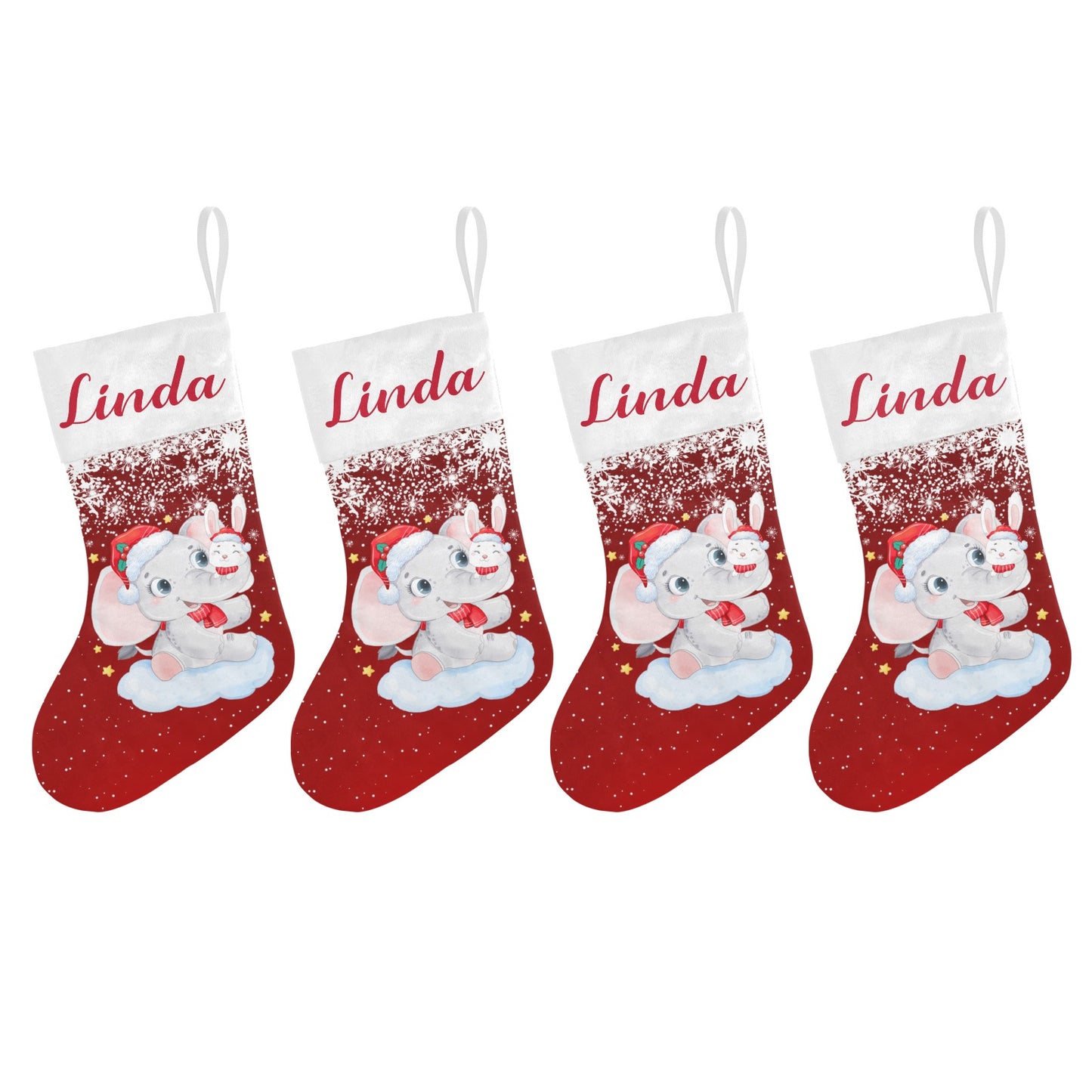 Red Christmas Elephant Christmas Stocking Custom Name Christmas Socks Gift
