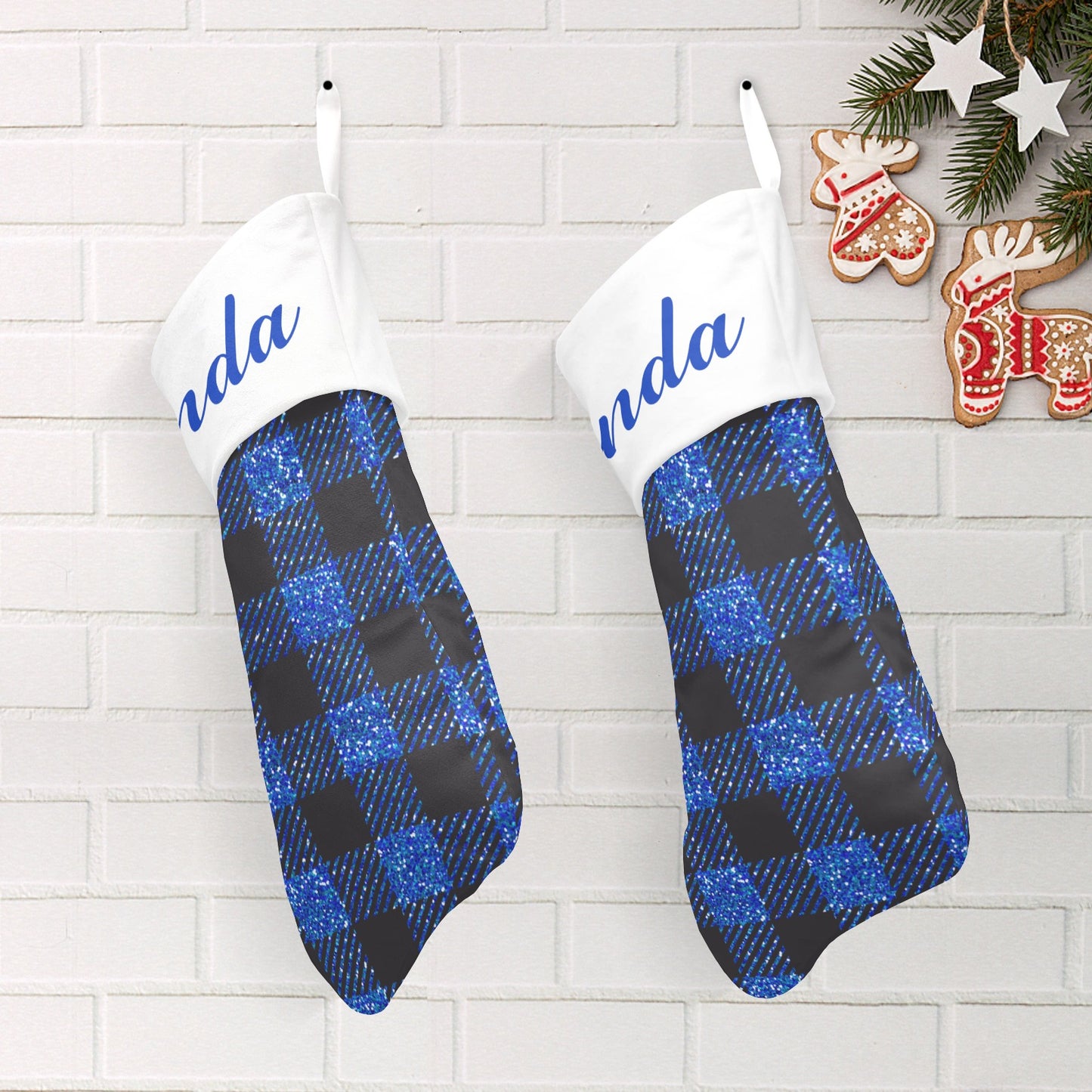 Blue Buffalo Plaid Christmas Stocking Custom Name Christmas Socks Gift
