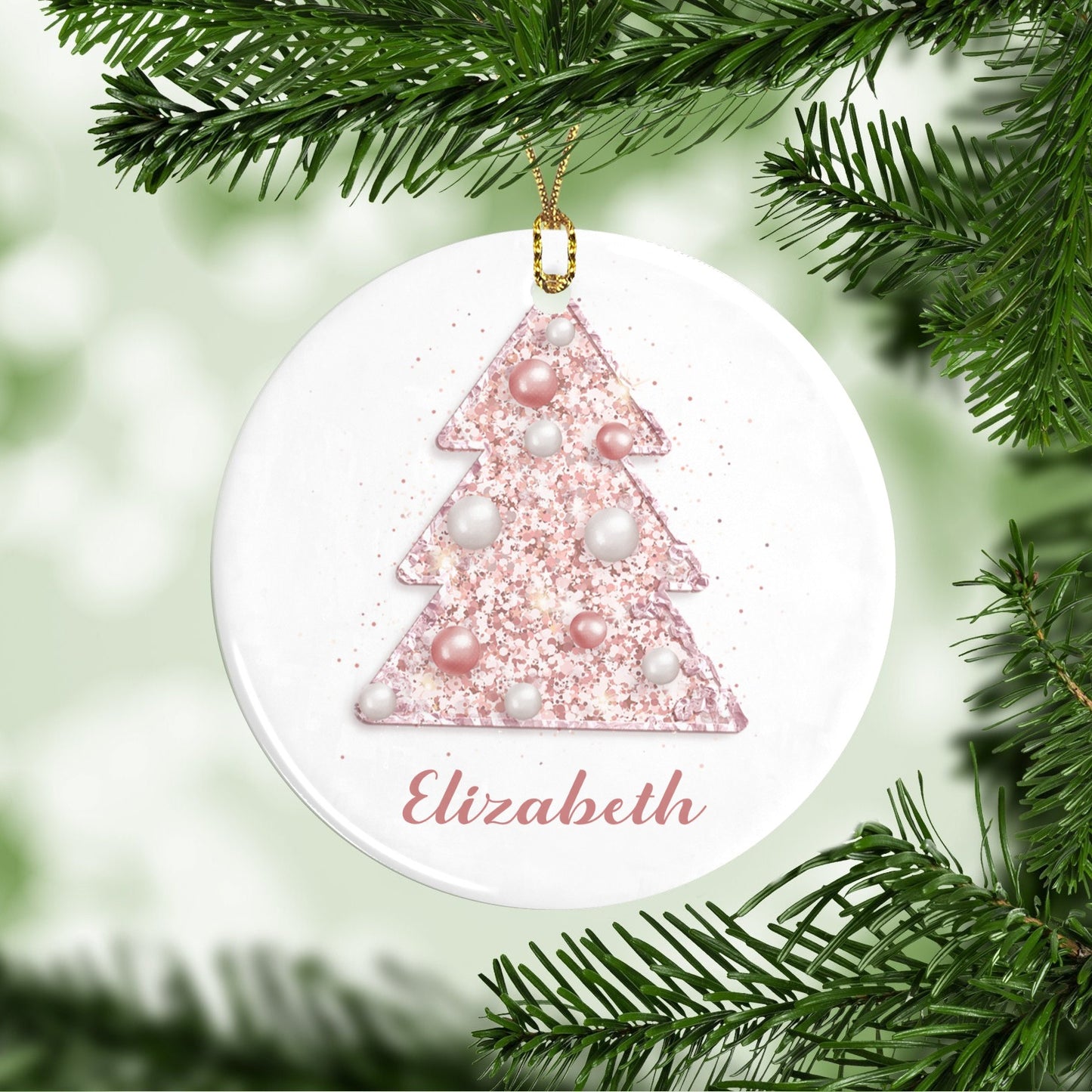 Rose Gold Christmas Tree Christmas Ornaments Custom Name Santa Gift