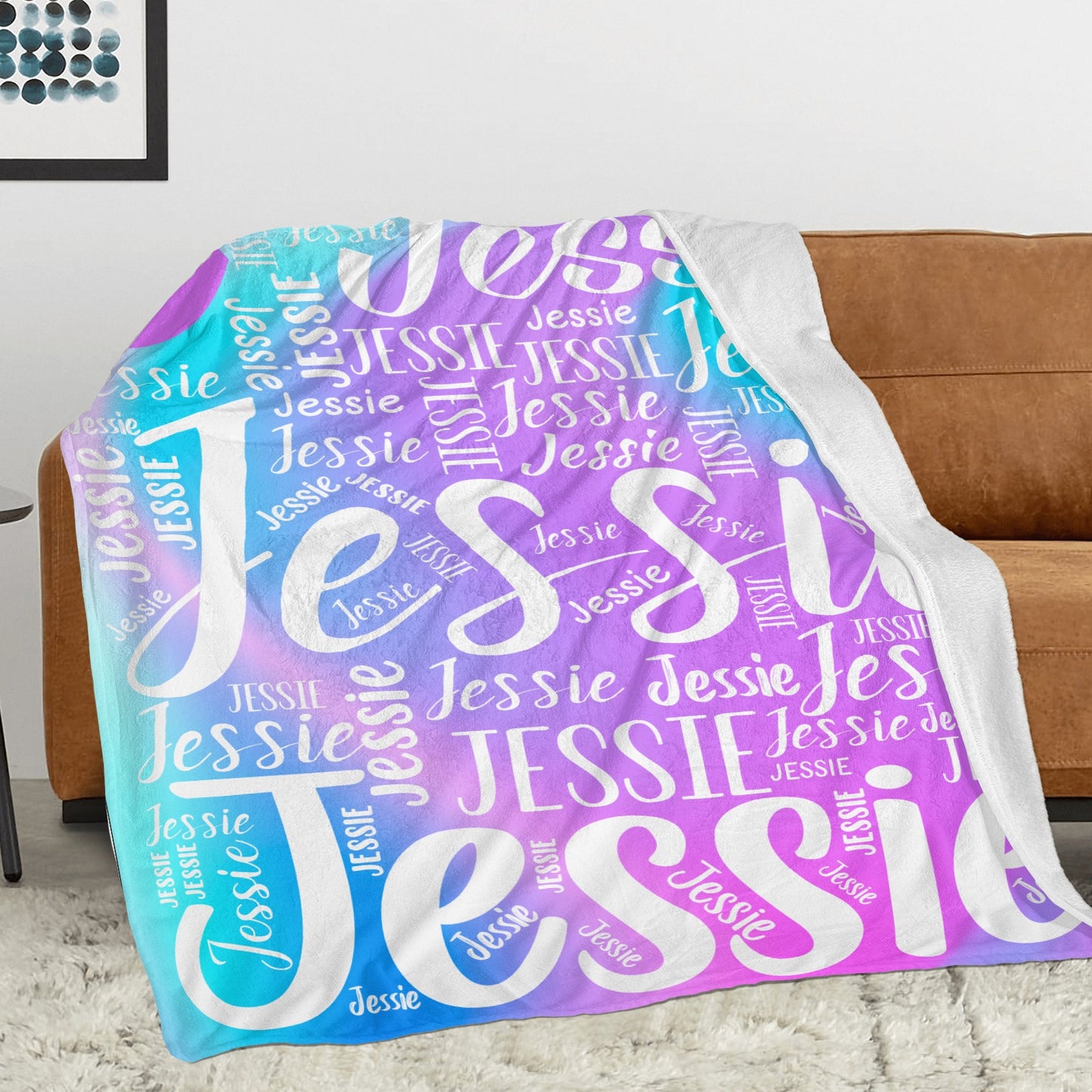 Blue Purple Flannel Blanket Custom Name Blanket Gift for Men Women