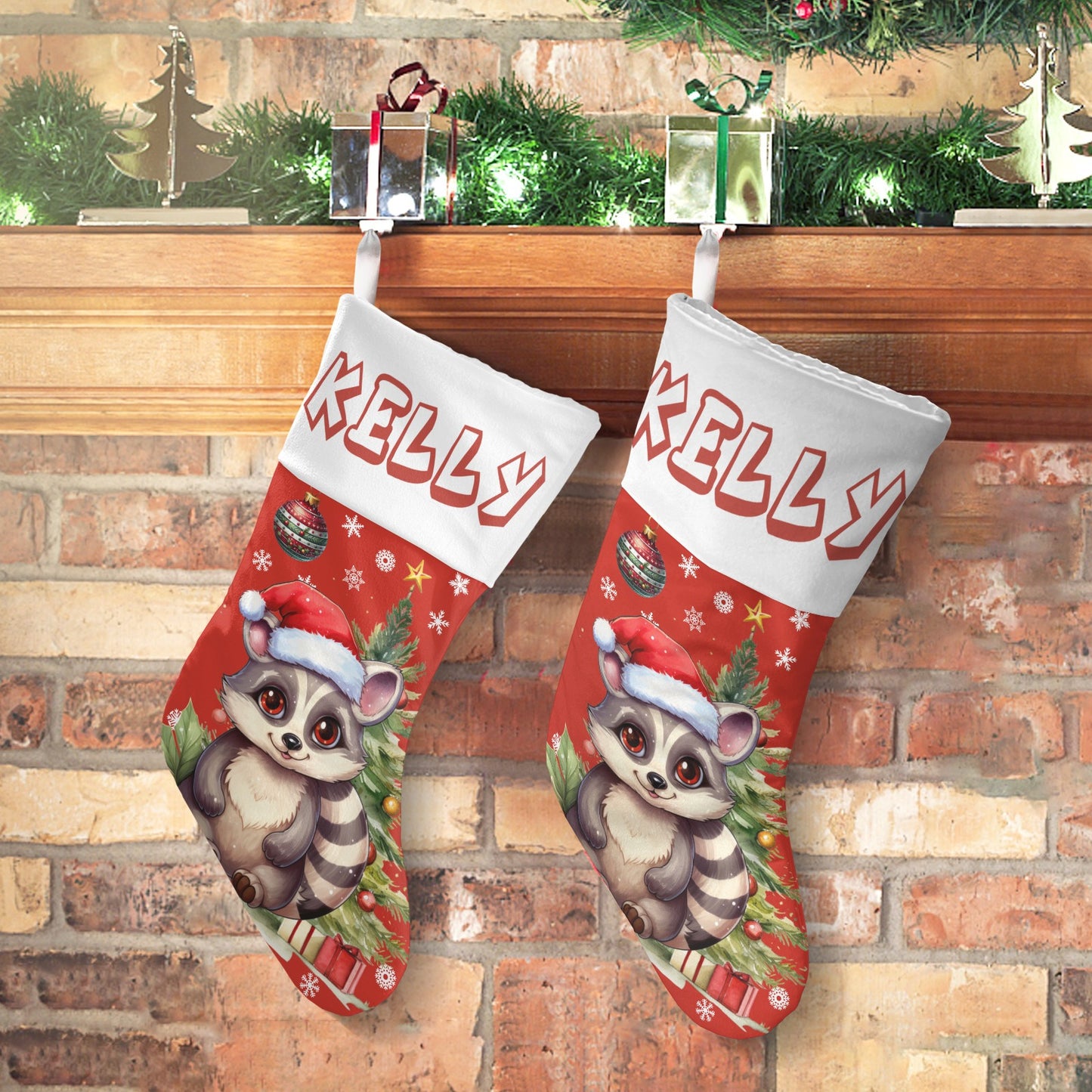 Christmas Raccoon Christmas Stocking Custom Name Santa Socks Gift
