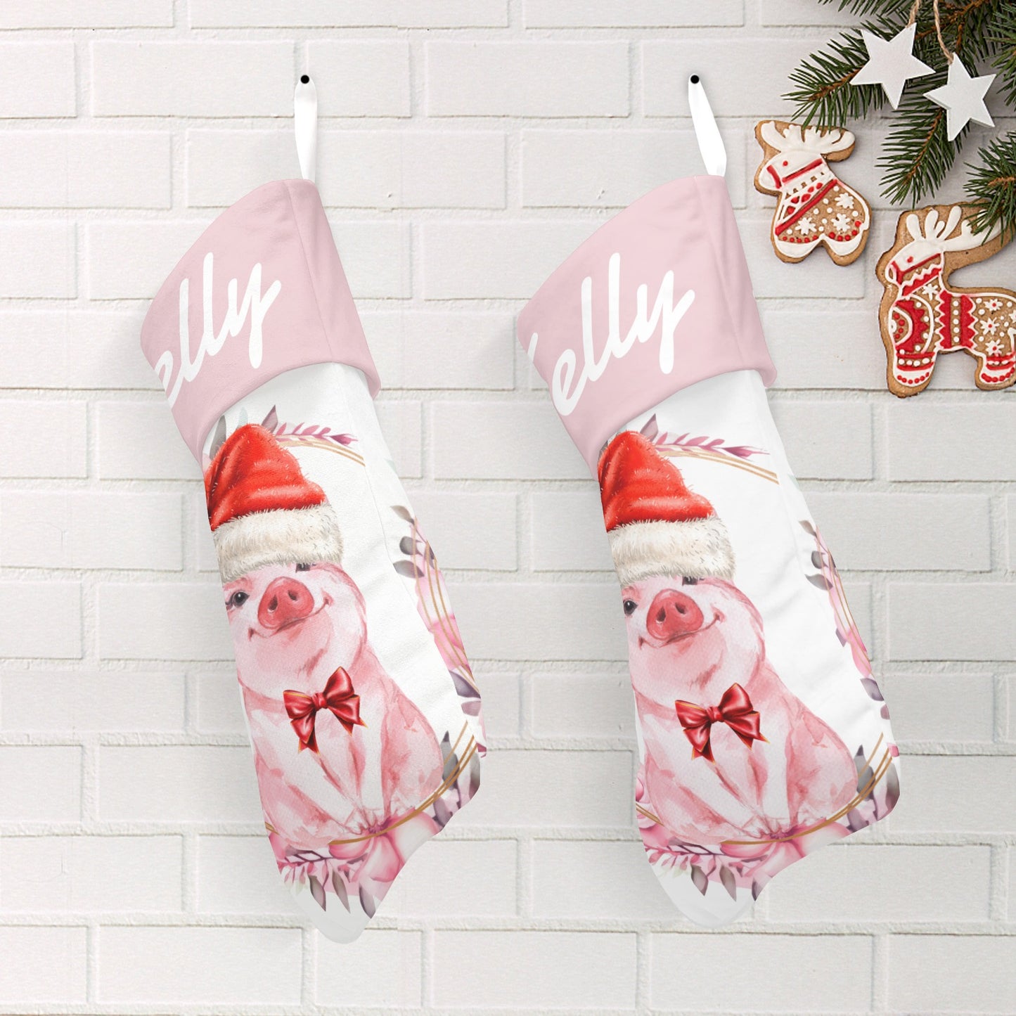 Pig Pink Christmas Stocking Custom Name Santa Socks Gift