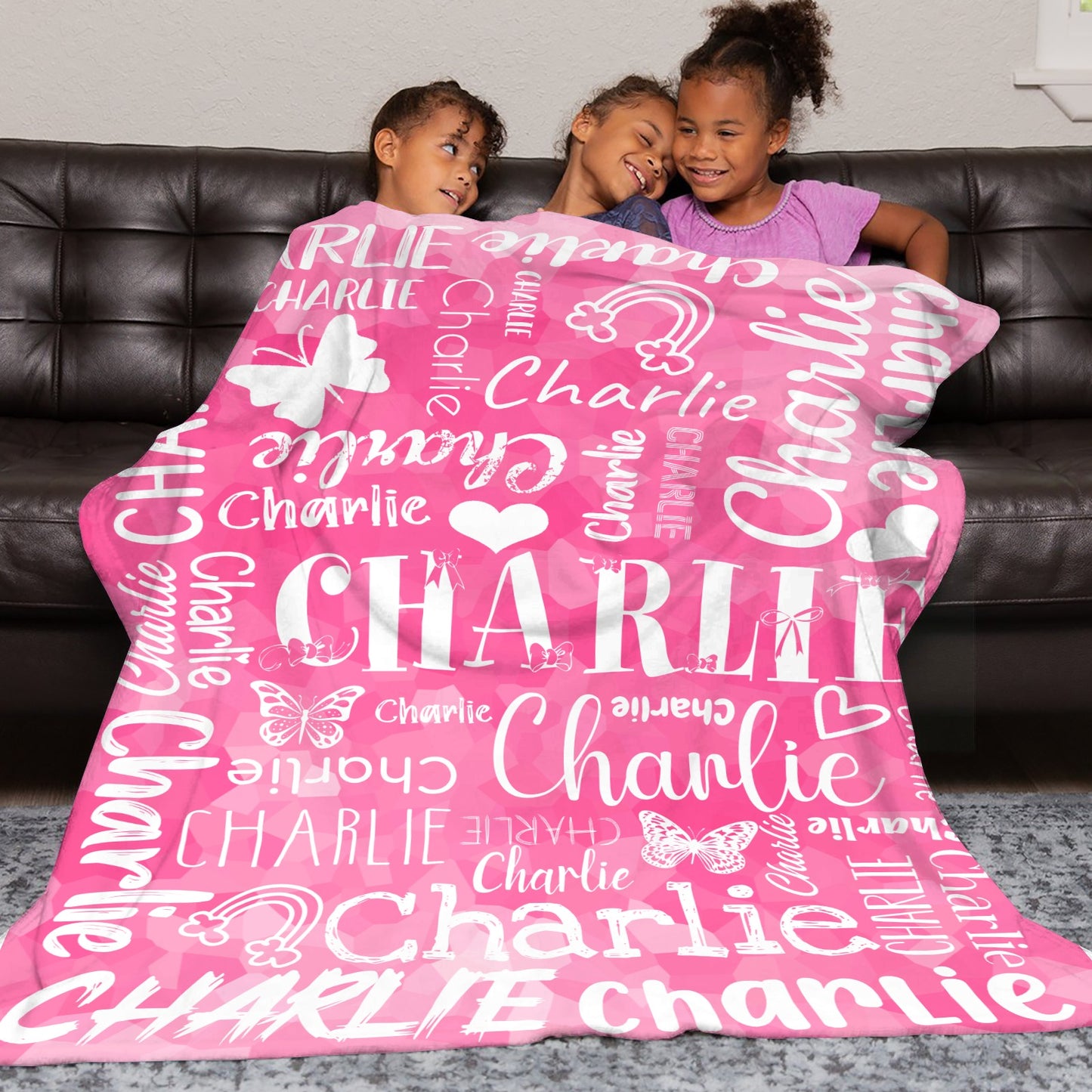 Pink Flannel Blanket Custom Name Blanket Gift for Men Women