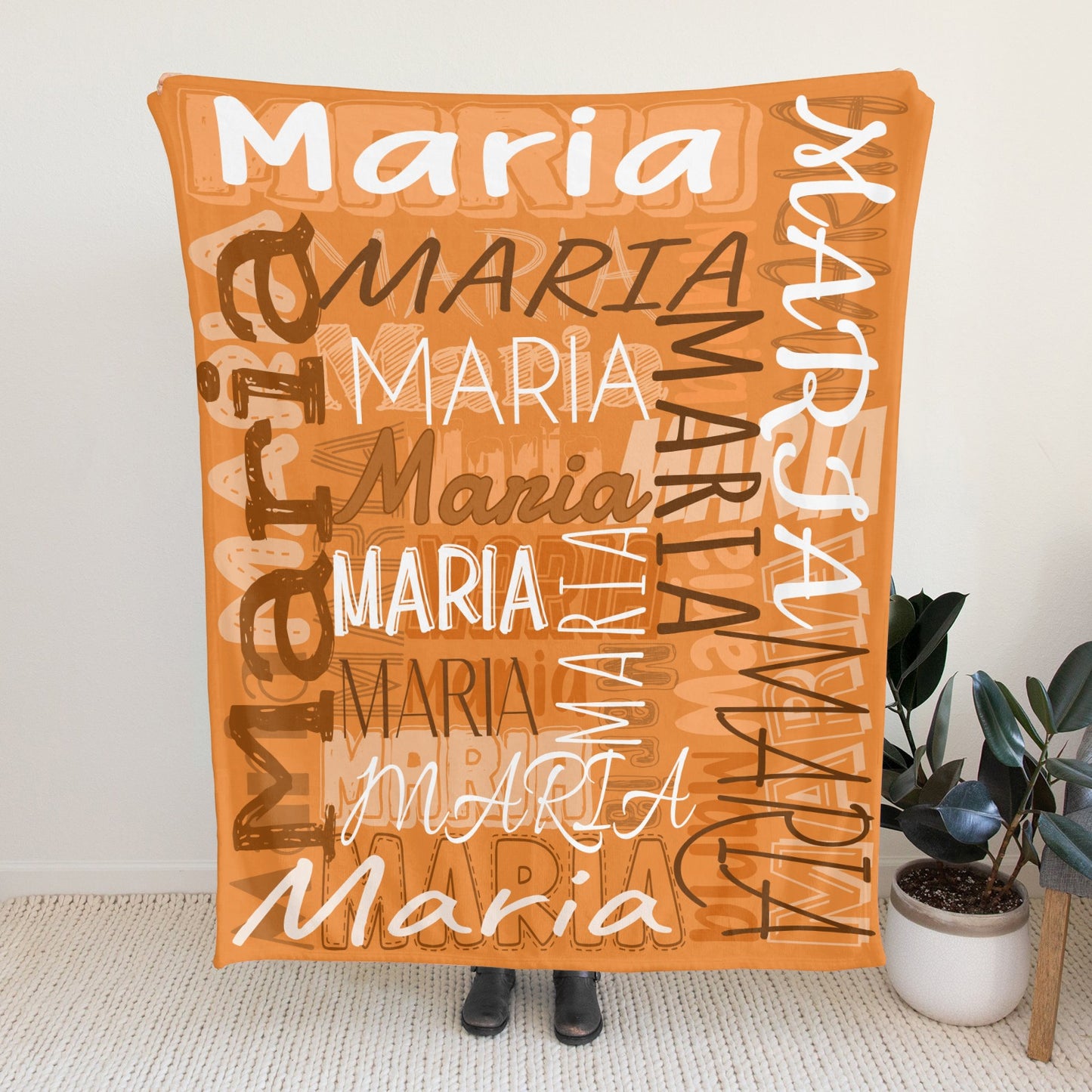 Orange Flannel Blanket Name Blanket Personalized Blanket for Adult Kids Flannel Customize Throw Blanket Custom