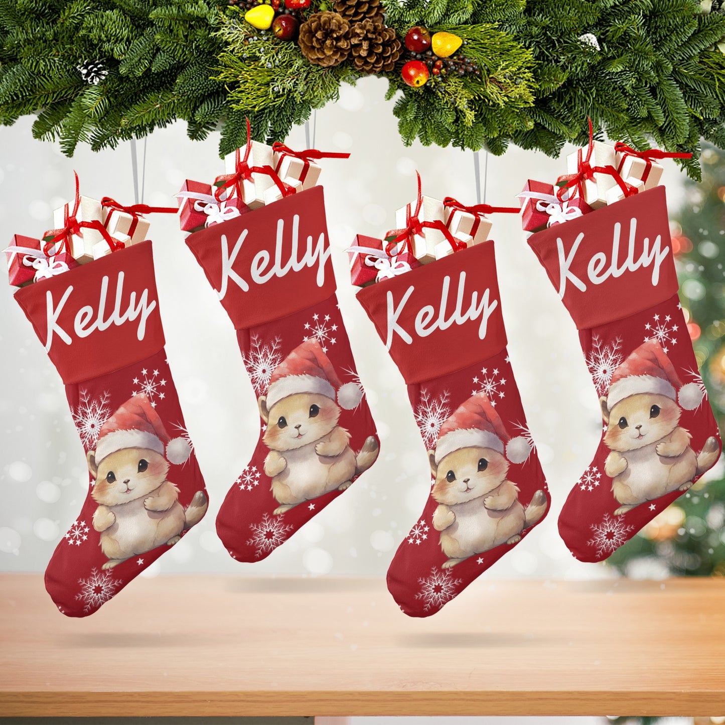 Red Hamster Christmas Stocking Custom Name Santa Socks Gift
