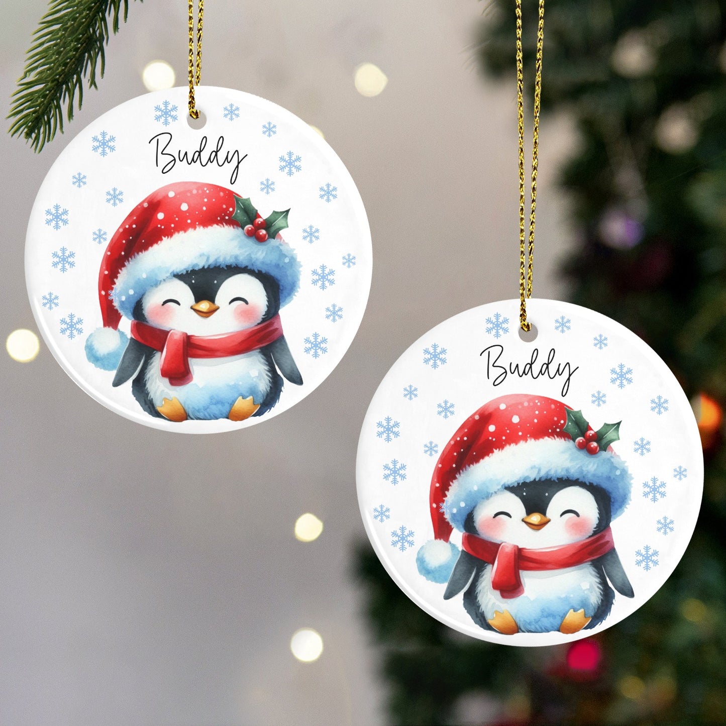 Penguin Christmas Ornaments Custom Name Santa Gift