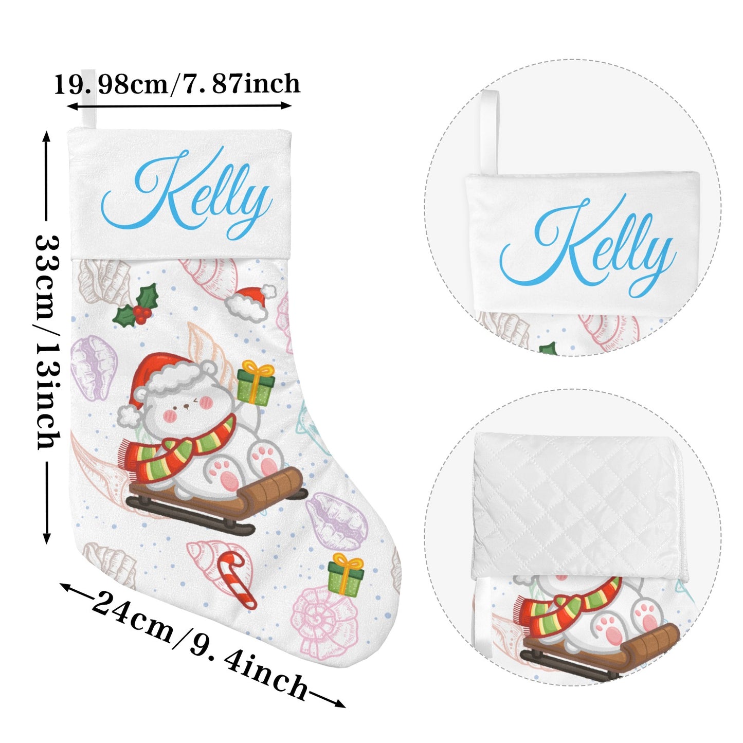 Polar Bear Christmas Stocking Custom Name Santa Socks Gift