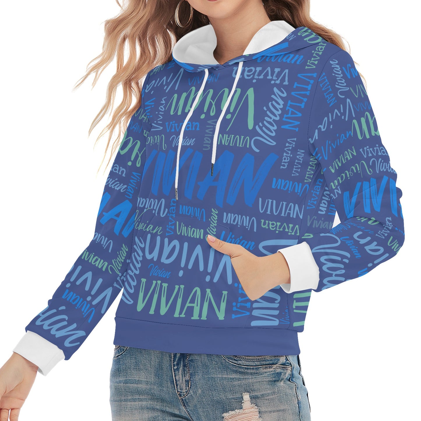 Blue Unisex Heavy Blend Hoodie Customized Hooded Sweatshirt with Name Women and Girl