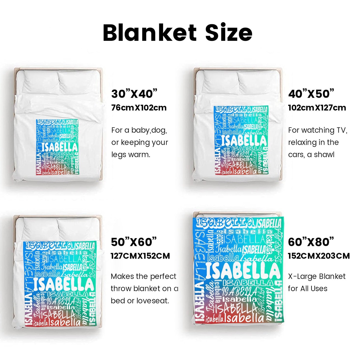Three Color Gradient Flannel Blanket Name Blanket Personalized Blanket for Adult Kids Flannel Customize Throw Blanket Custom