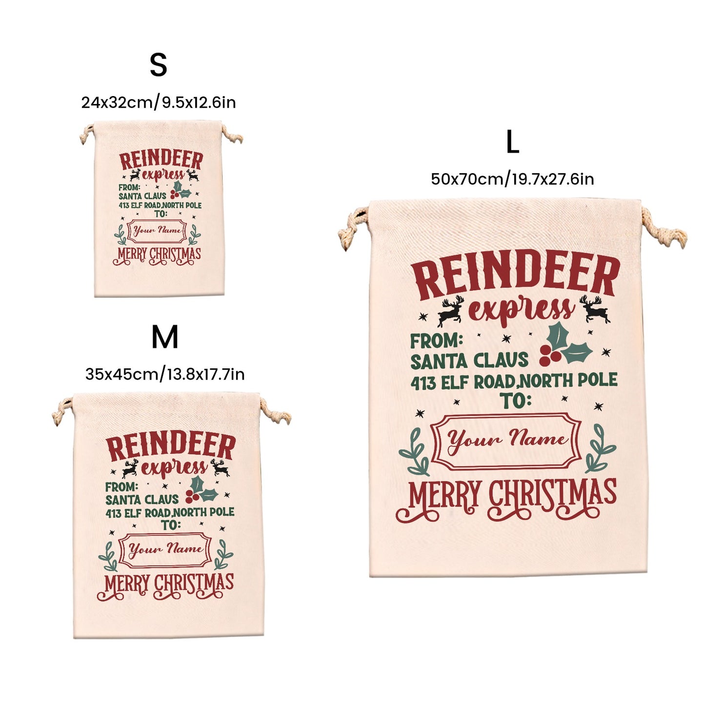 Reindeer Christmas Gift Bag Custom Santa Gift Bags your Name