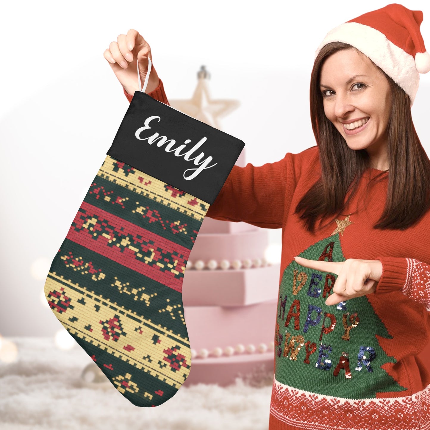 Black Christmas Stocking Custom Name Christmas Socks Gift