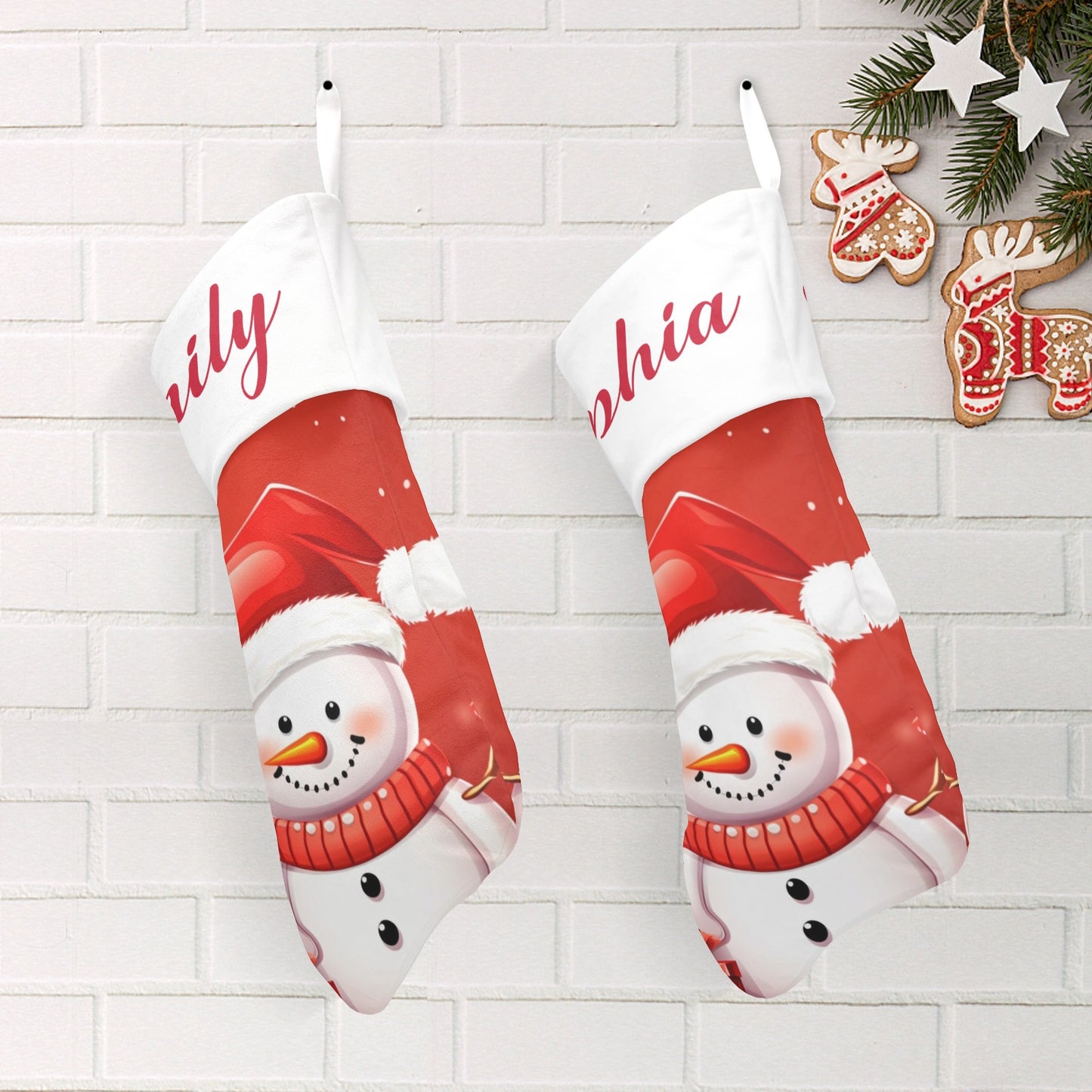Snowman Red Christmas Stocking Custom Name Christmas Socks Gift