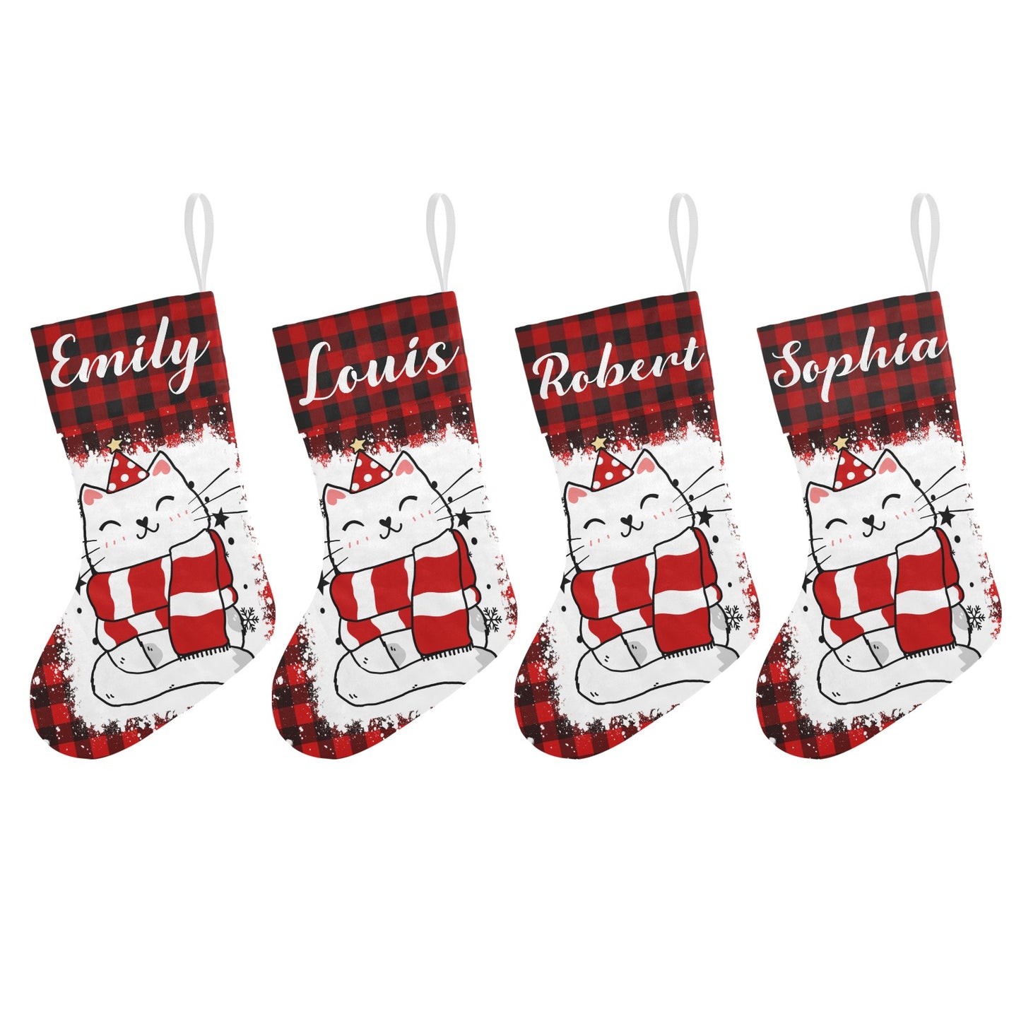Buffalo Plaid Cat Christmas Stocking Custom Name Christmas Socks Gift