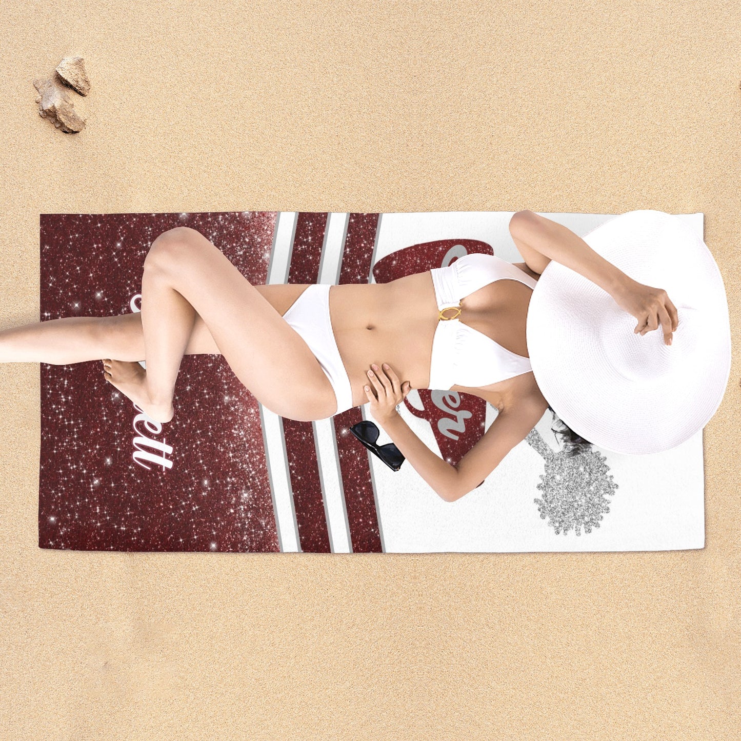 Red Cheer Beach Towel Custom Cotton/Poly Blend Pool Towel - Blue - Personalize with Your Name - Standard Size