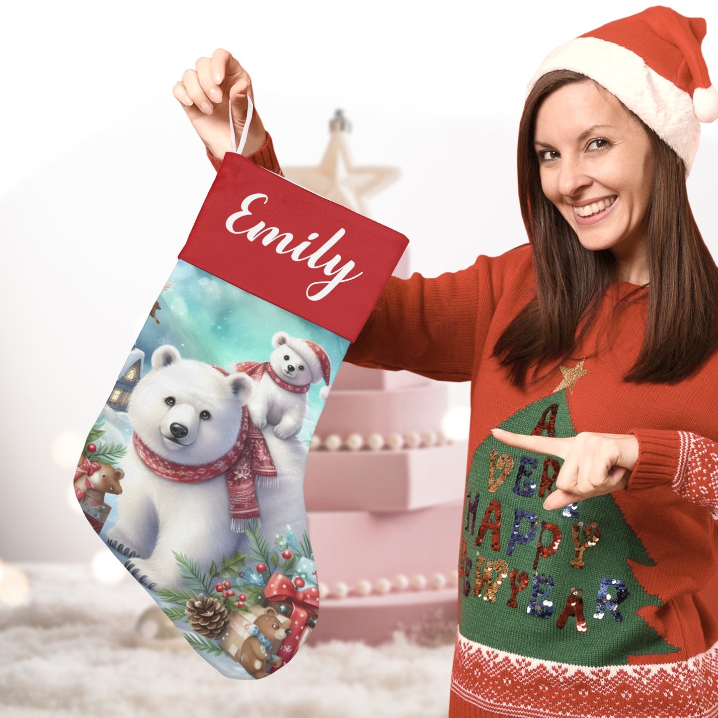 Bear Christmas Stocking Custom Name Christmas Socks Gift