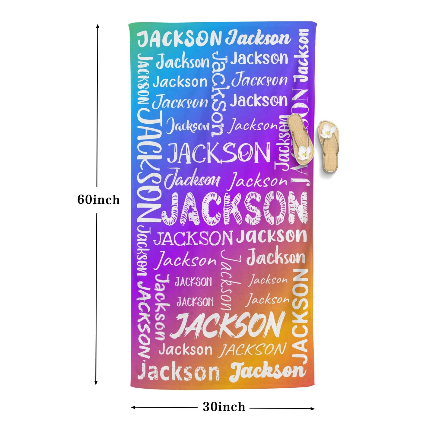 Colorful Beach Towel Custom Cotton/Poly Blend Pool Towel - Blue - Personalize with Your Name - Standard Size