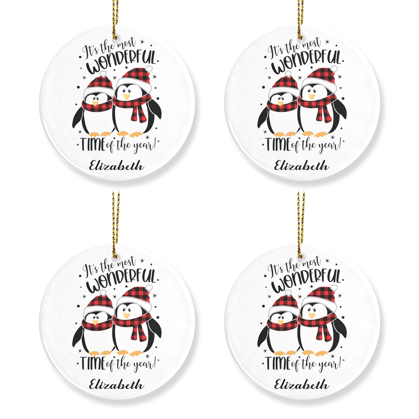 Penguin Christmas Ornaments Custom Name Santa Gift