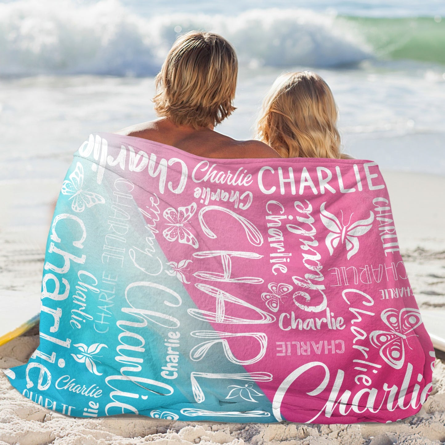 Pink Blue Flannel Blanket Custom Name Blanket Gift for Men Women