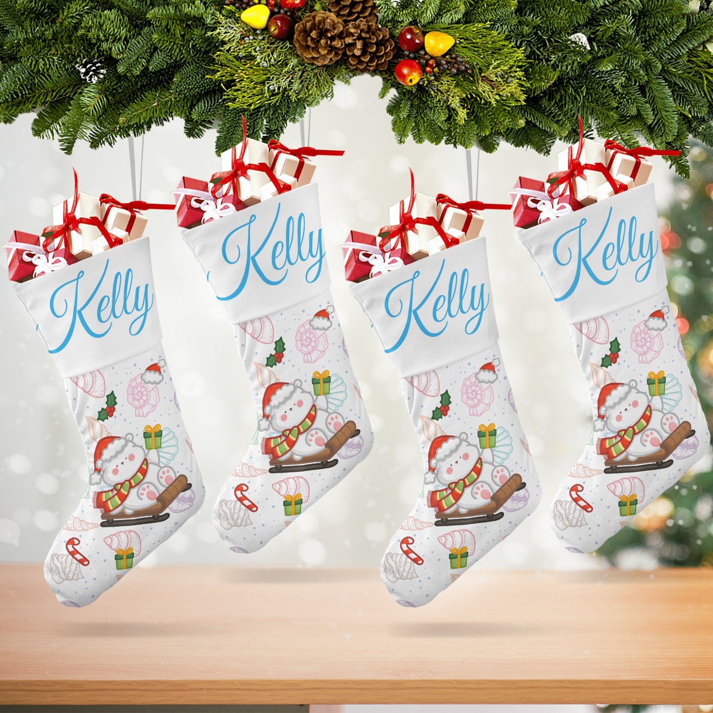 Polar Bear Christmas Stocking Custom Name Santa Socks Gift
