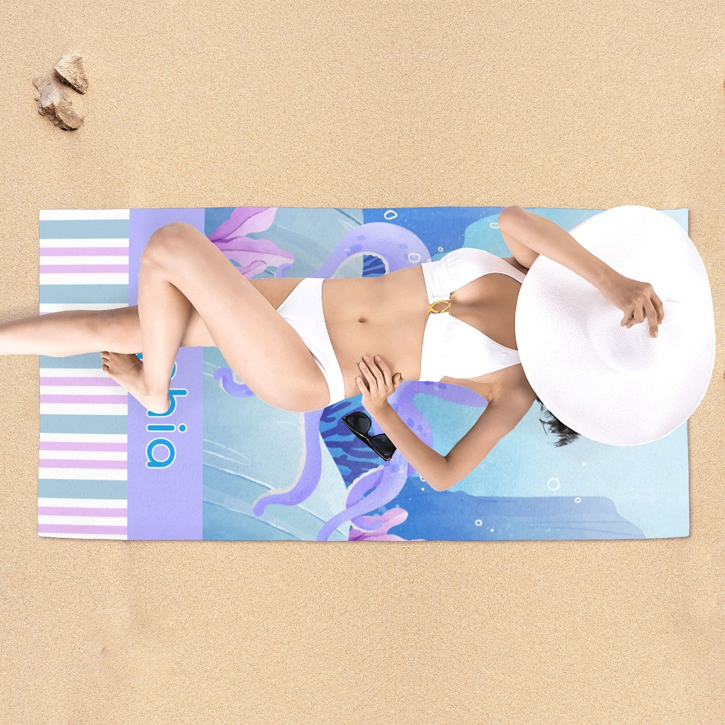 Octopus Purple Beach Towel Custom Cotton/Poly Blend Pool Towel - Blue - Personalize with Your Name - Standard Size