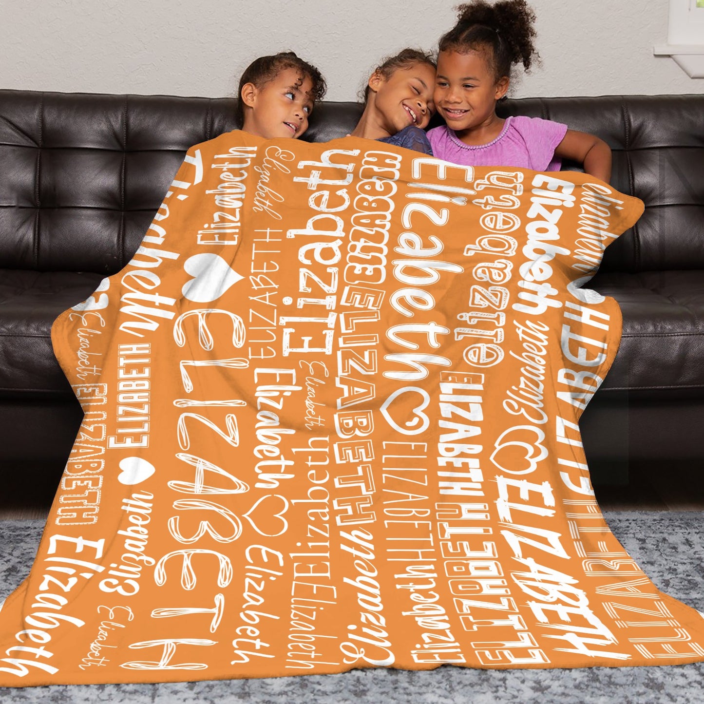 Orange Flannel Blanket Name Blanket Personalized Blanket for Adult Kids Flannel Customize Throw Blanket Custom