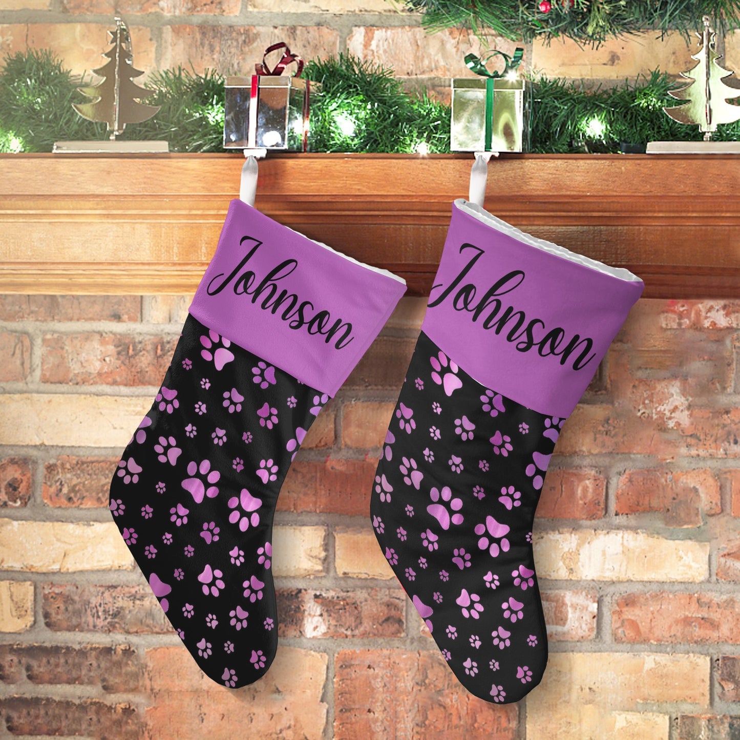 Dog Paw Christmas Stocking Custom Name Christmas Socks Gift