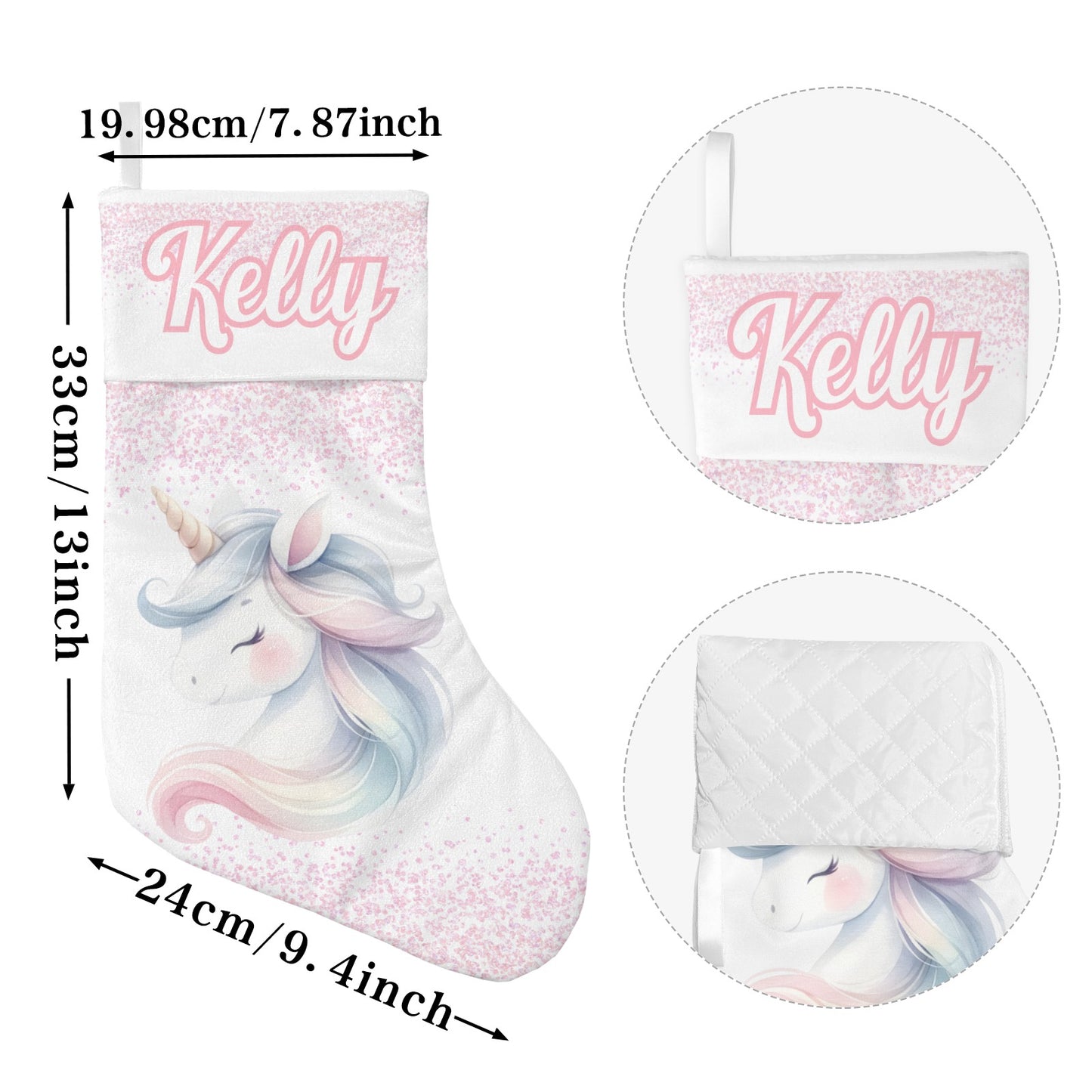 Pink Unicorn Christmas Stocking Custom Name Santa Socks Gift