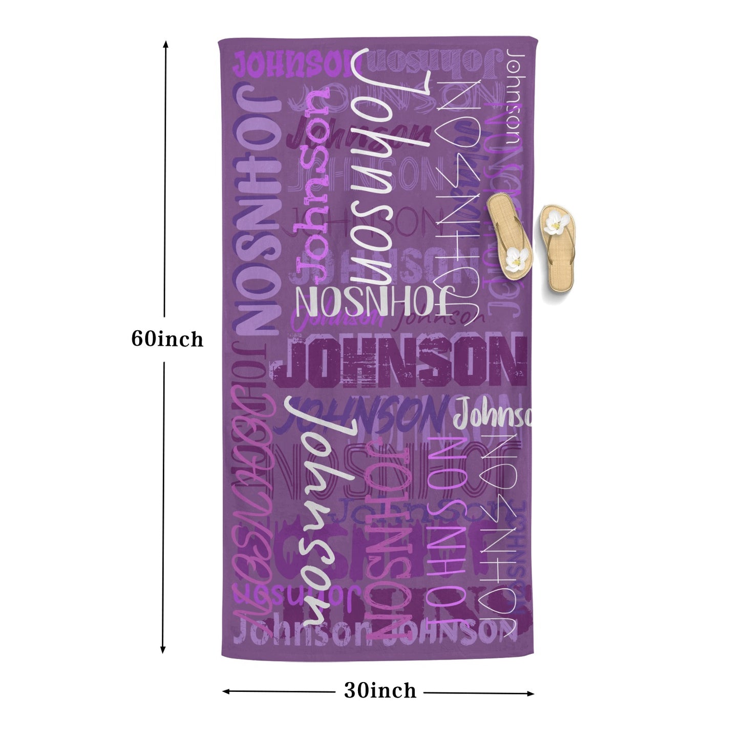 Purple Beach Towel Custom Cotton/Poly Blend Pool Towel - Blue - Personalize with Your Name - Standard Size