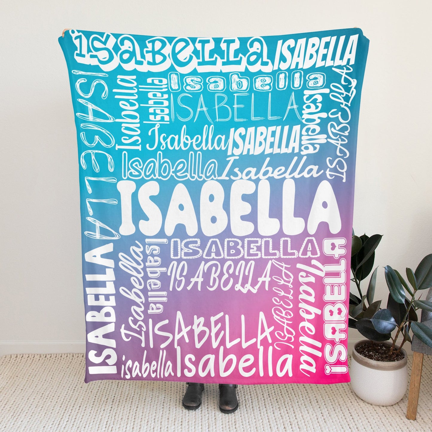 Blue Pink Gradient Flannel Blanket Name Blanket Personalized Blanket for Adult Kids Flannel Customize Throw Blanket Custom