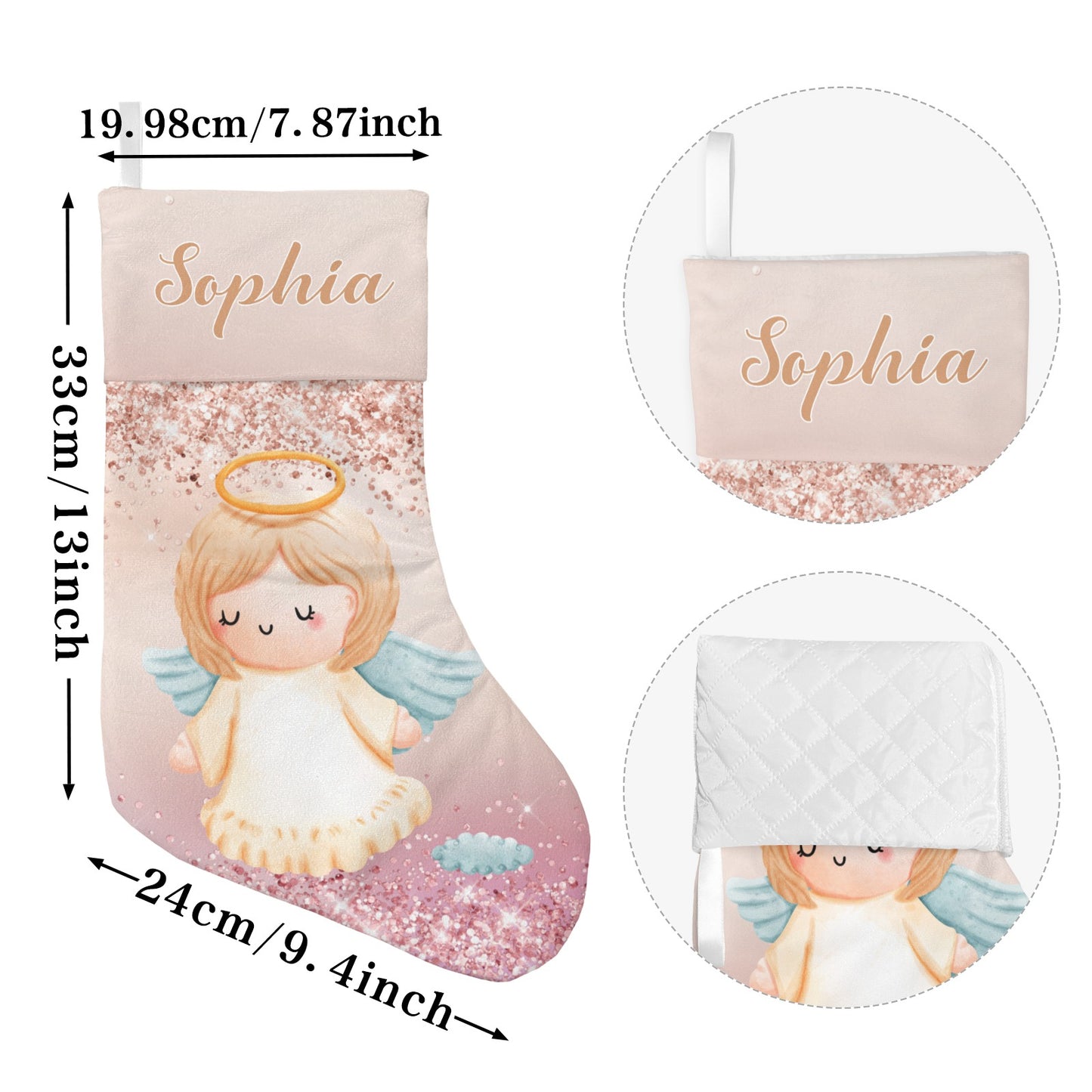 Angel Glitter Christmas Stocking Custom Name Christmas Socks Gift
