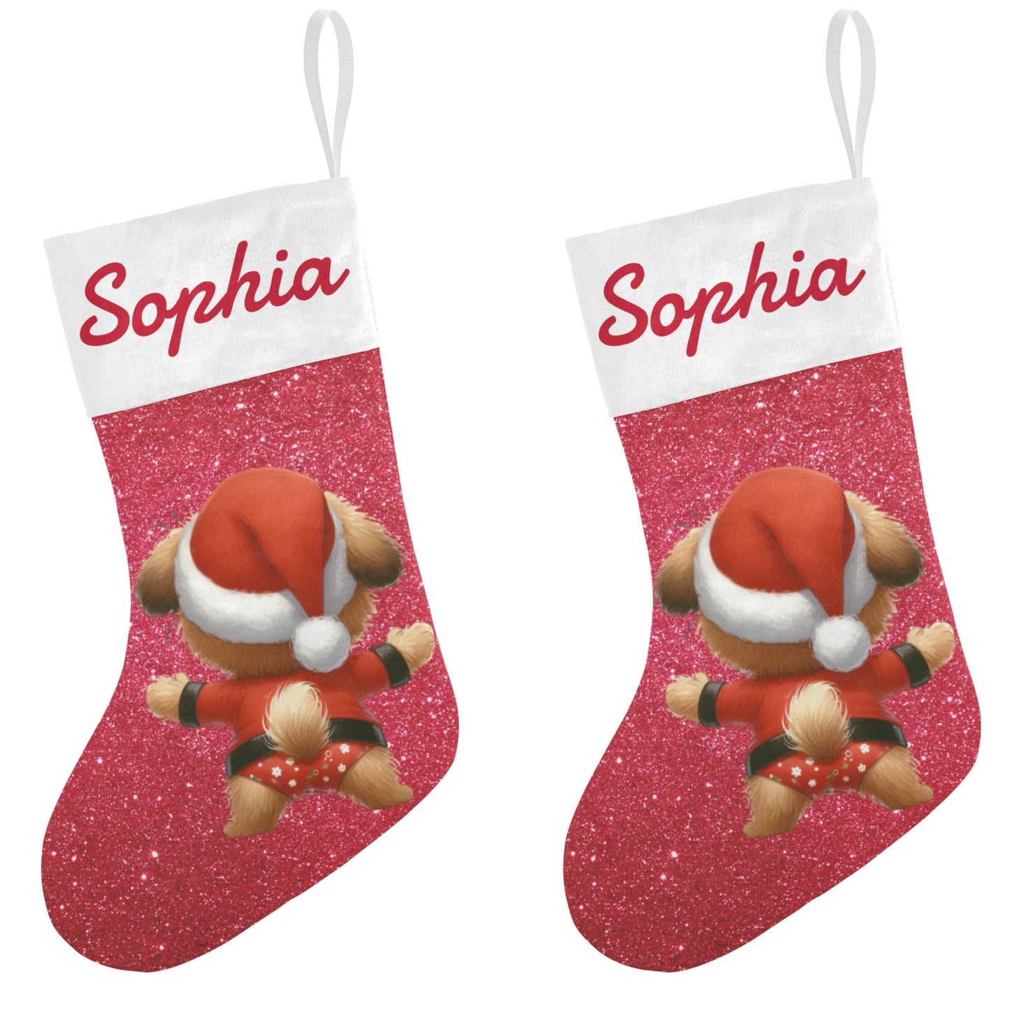 Dog Red Christmas Stocking Custom Name Santa Socks Gift