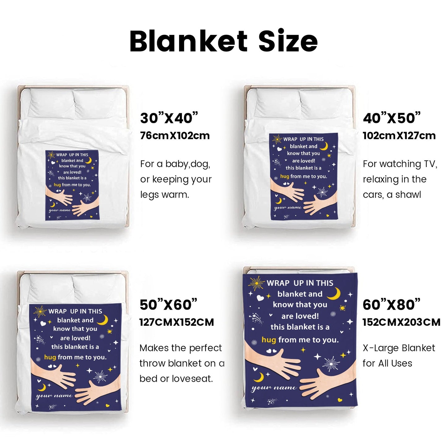 Navy Flannel Blanket Custom Name Blanket Gift for Men Women