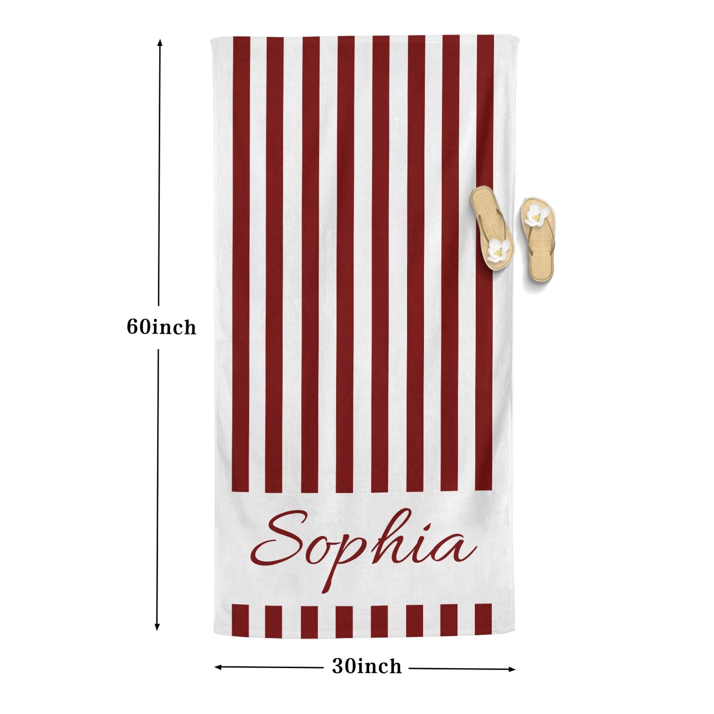 Red Stripe Beach Towel Custom Cotton/Poly Blend Pool Towel - Blue - Personalize with Your Name - Standard Size