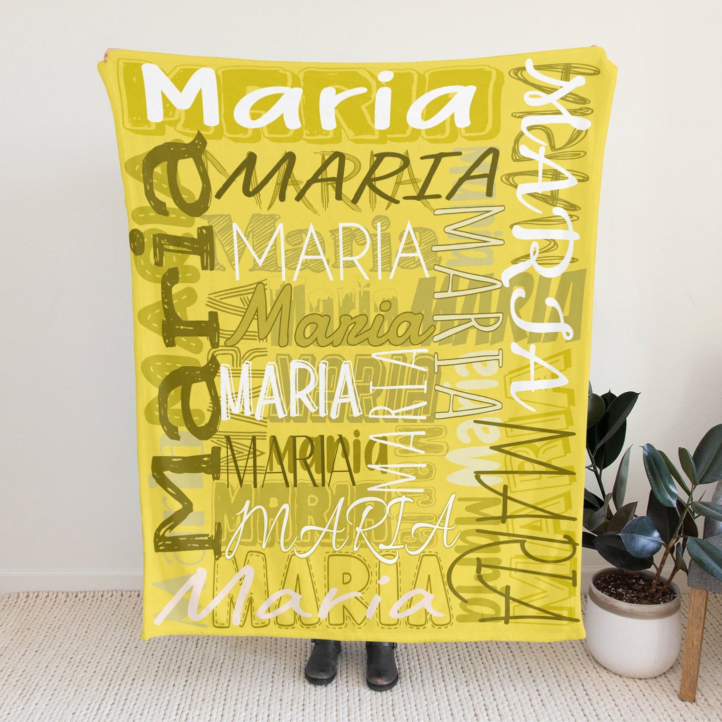 Yellow Flannel Blanket Name Blanket Personalized Blanket for Adult Kids Flannel Customize Throw Blanket Custom