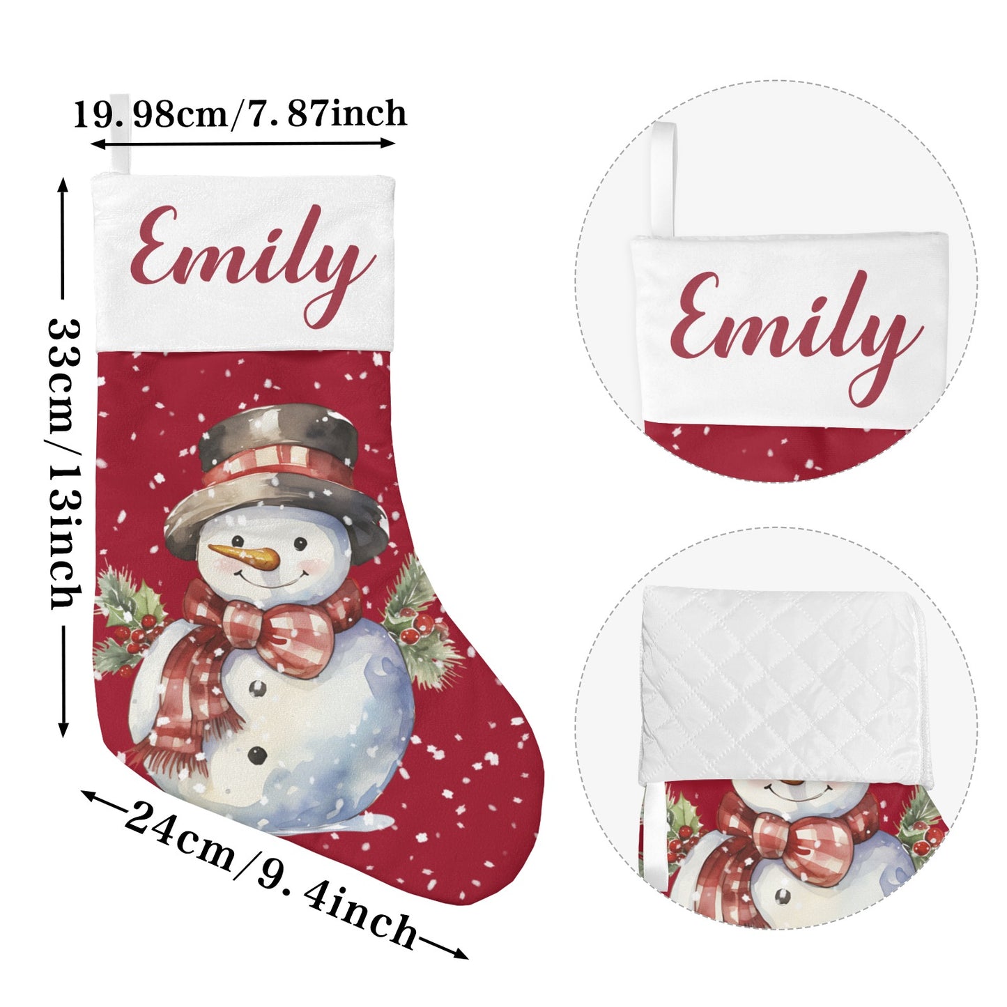 Snowman Red Christmas Stocking Custom Name Christmas Socks Gift