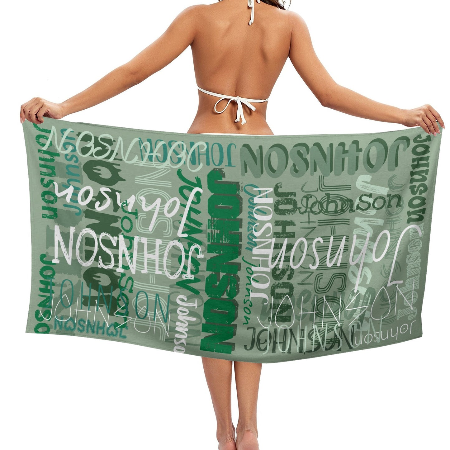 Green Beach Towel Custom Cotton/Poly Blend Pool Towel - Blue - Personalize with Your Name - Standard Size
