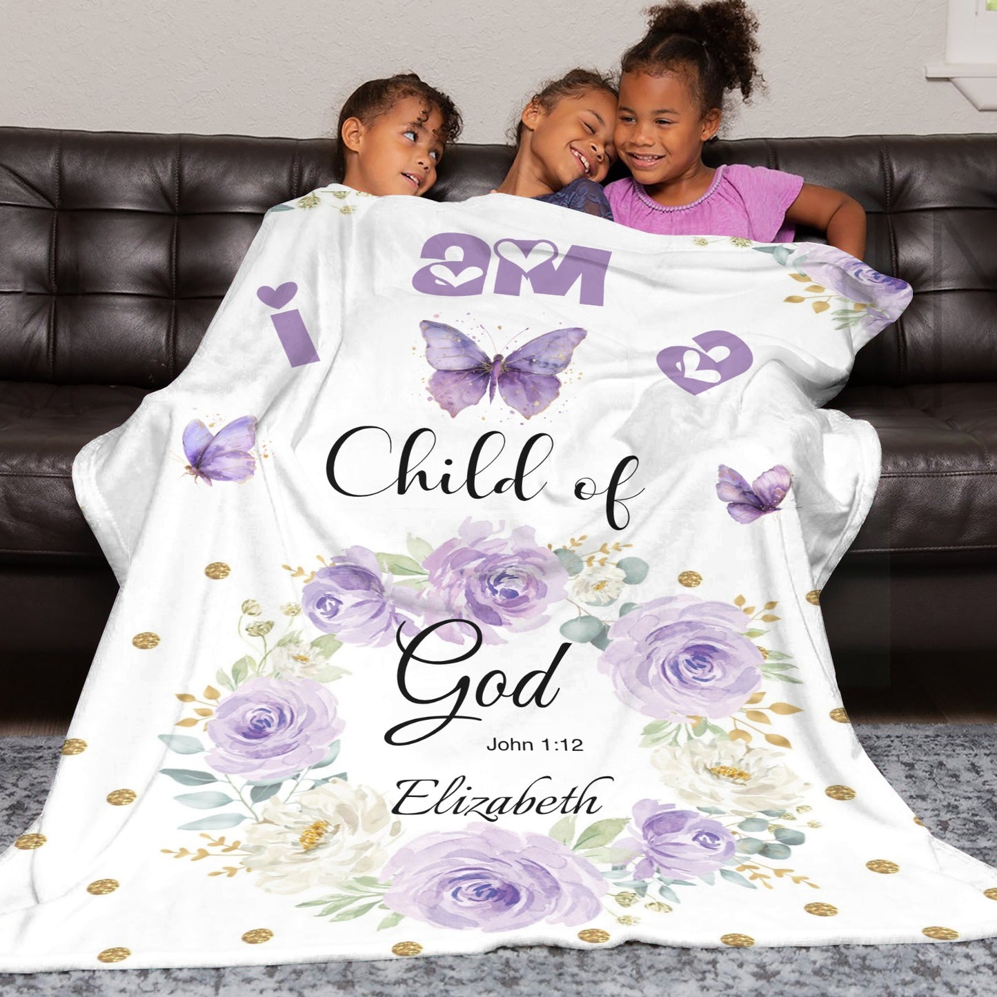 I Am A Child of God Flannel Blanket Custom Name Blanket Gift for Men Women