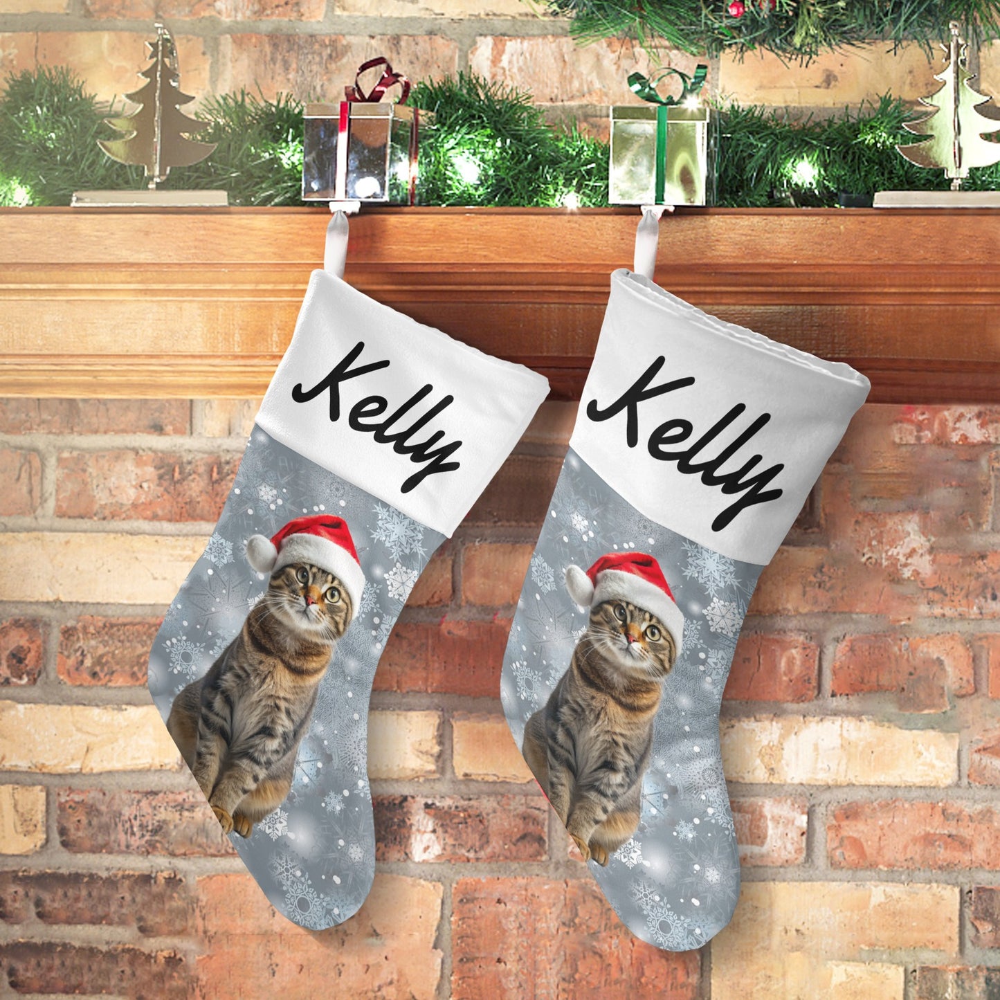 Cat Christmas Stocking Custom Name Santa Socks Gift