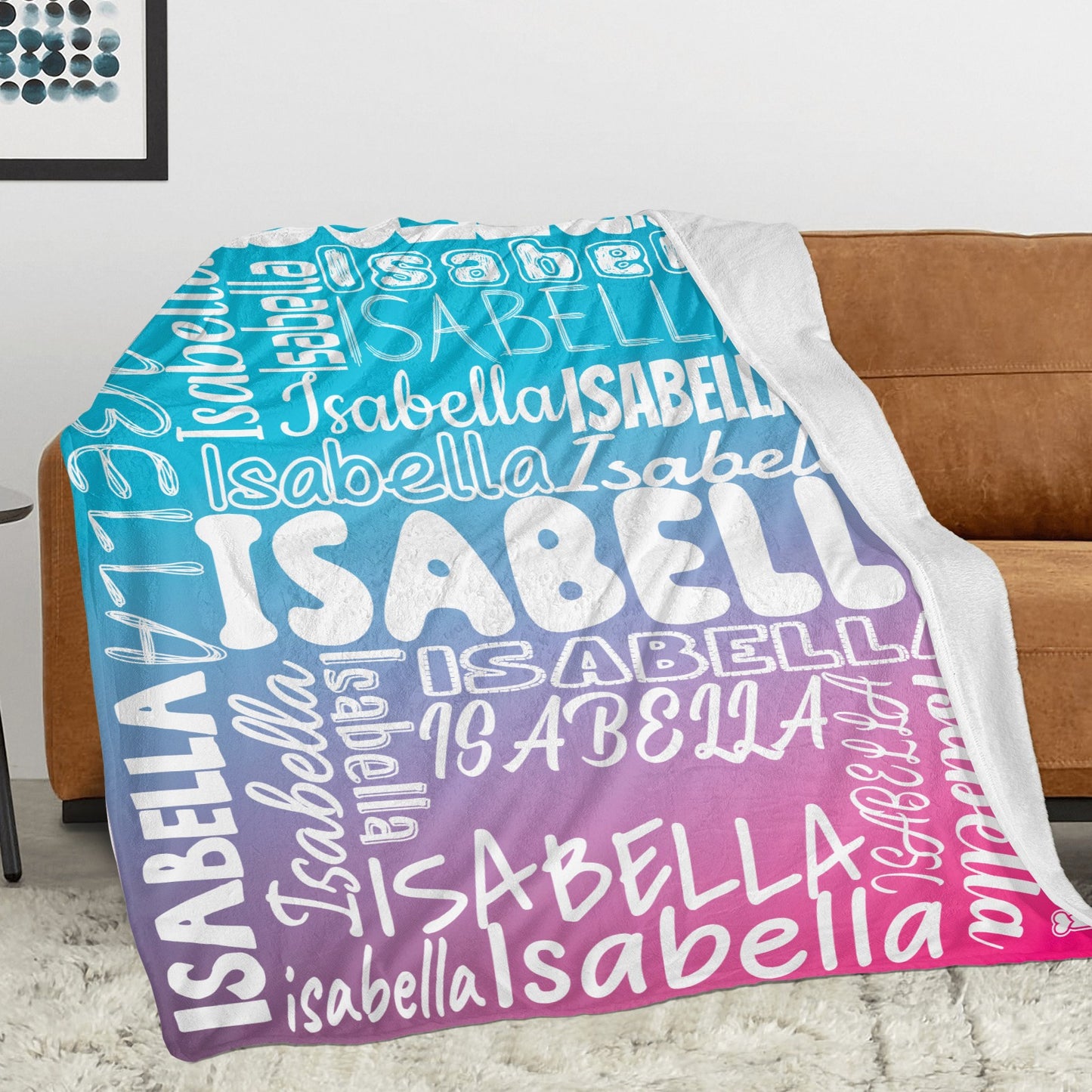 Blue Pink Gradient Flannel Blanket Name Blanket Personalized Blanket for Adult Kids Flannel Customize Throw Blanket Custom
