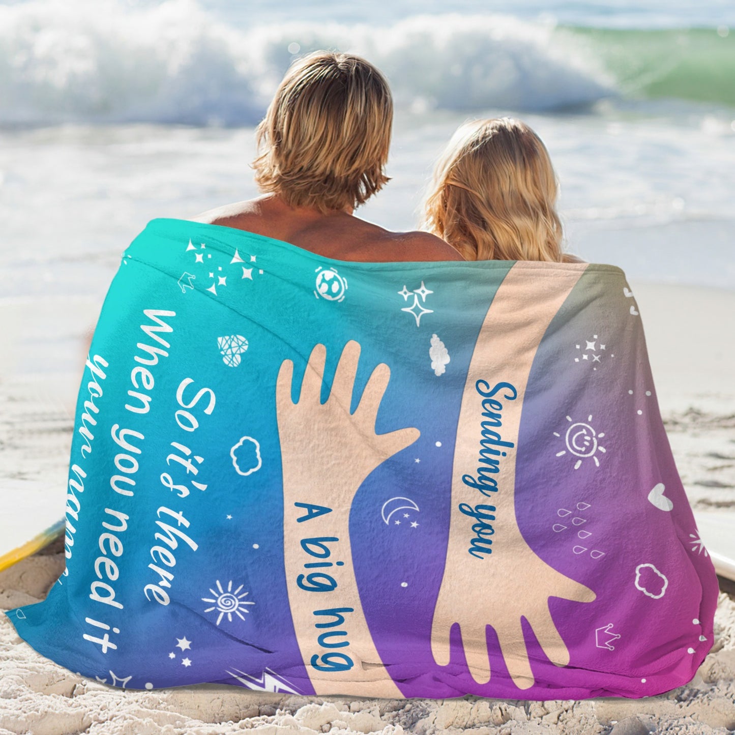 Big Hug Purple Green Flannel Blanket Custom Name Blanket Gift for Men Women