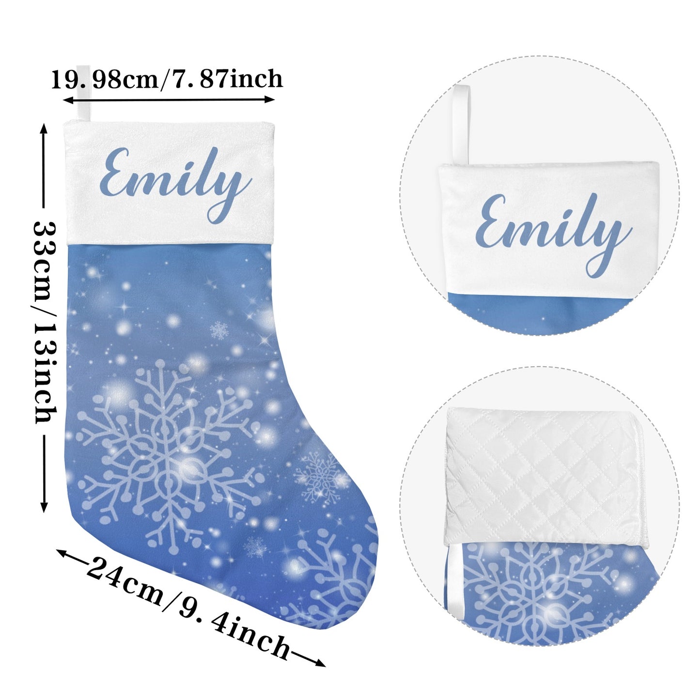 Snowflakes Blue Christmas Stocking Custom Name Christmas Socks Gift