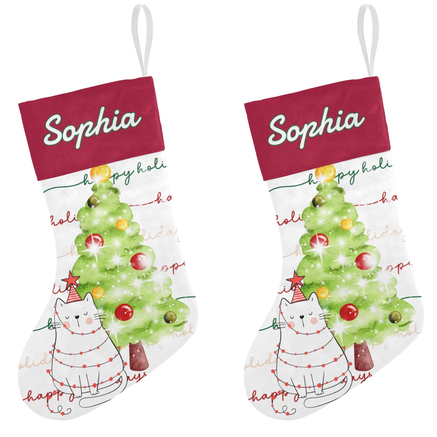 Christmas Cat Christmas Stocking Custom Name Santa Socks Gift