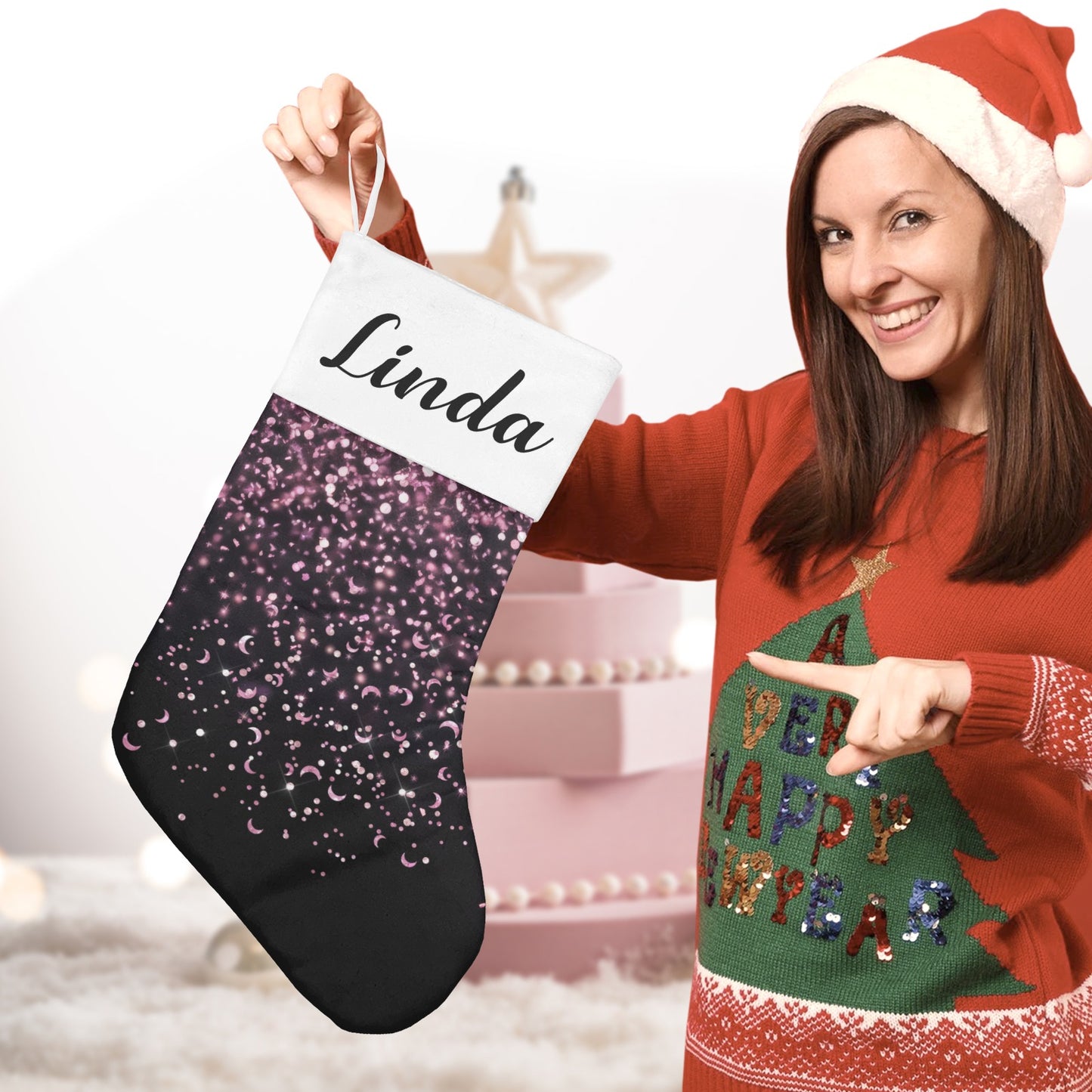 Black Christmas Stocking Custom Name Christmas Socks Gift