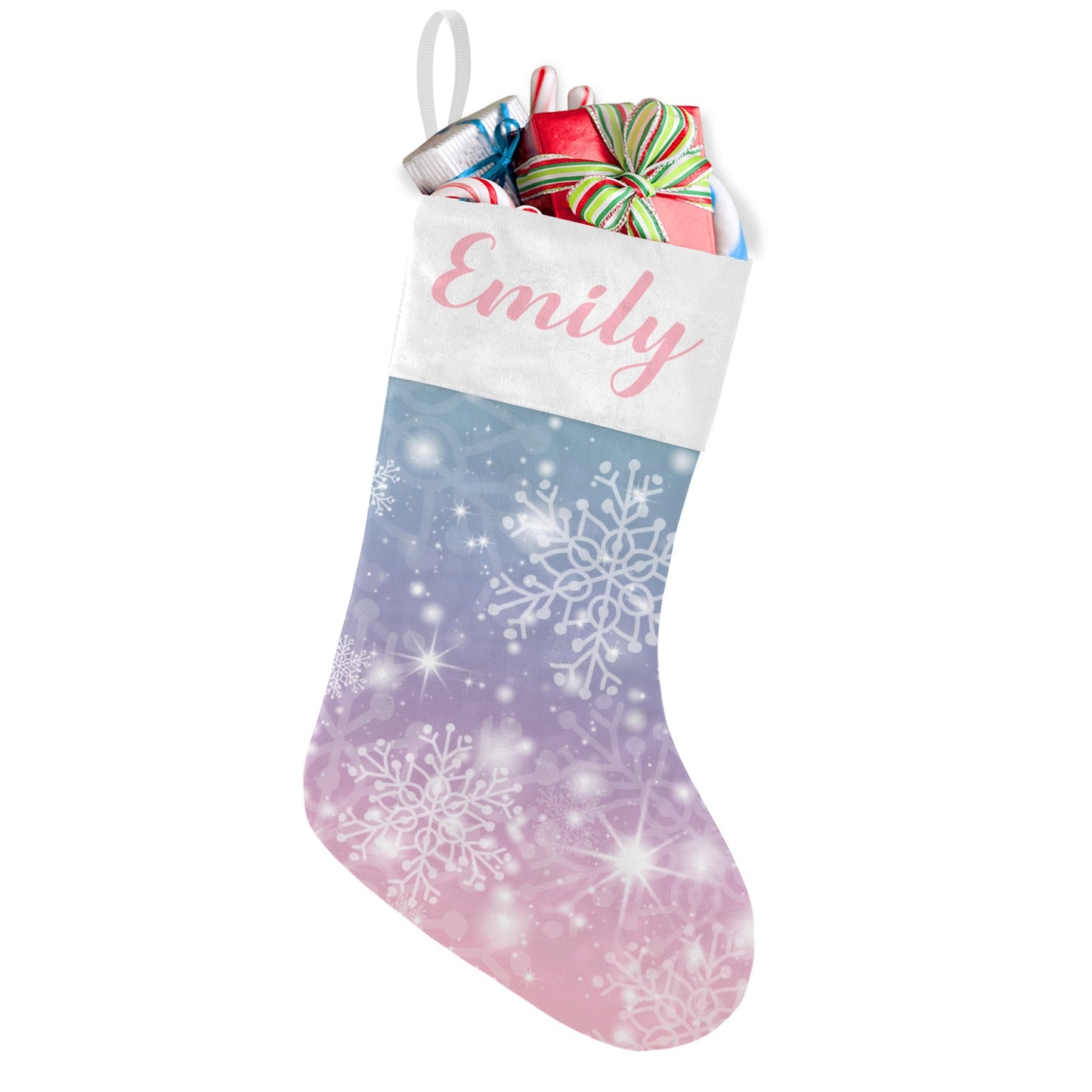 Snowflakes Christmas Stocking Custom Name Christmas Socks Gift