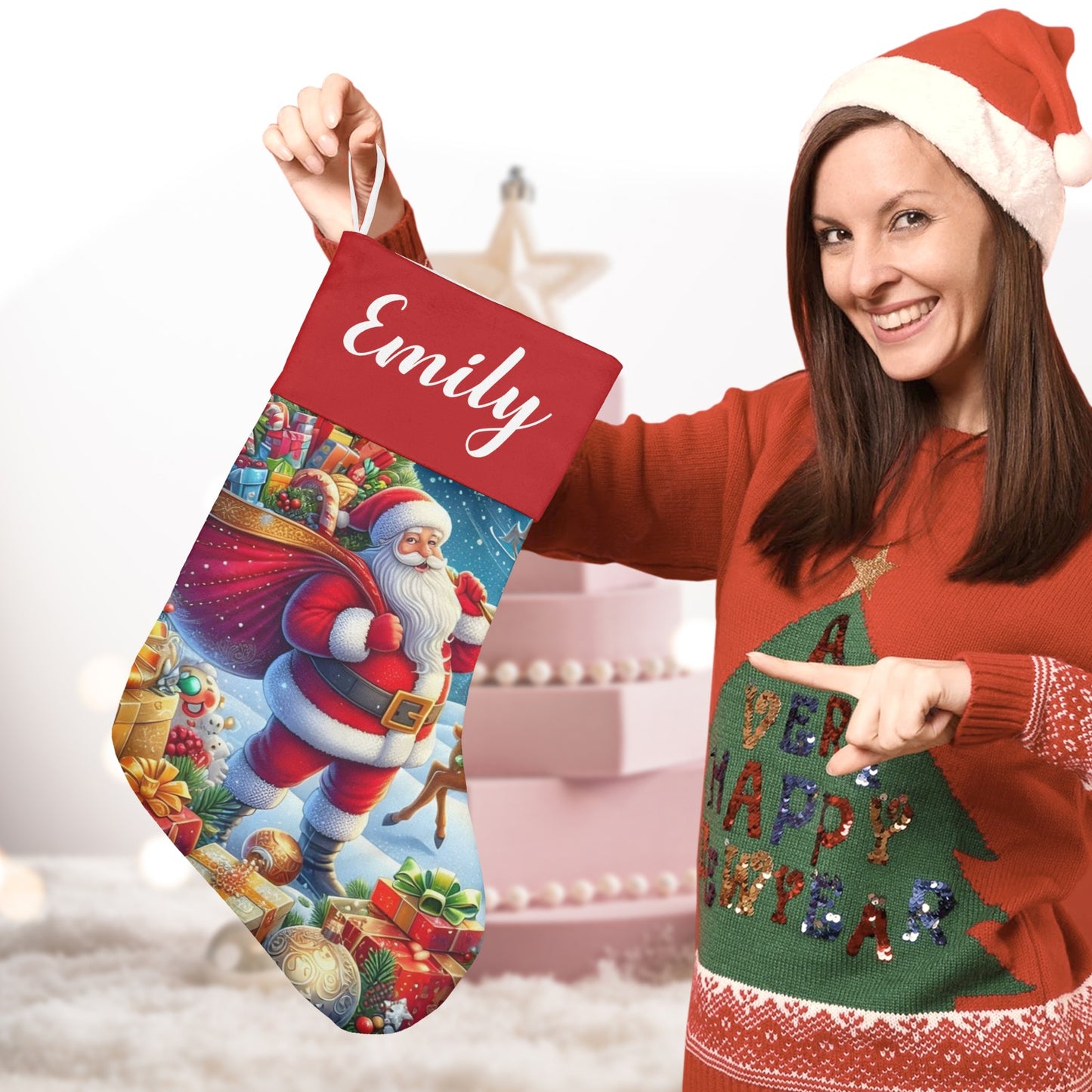 Santa Claus Christmas Stocking Custom Name Christmas Socks Gift