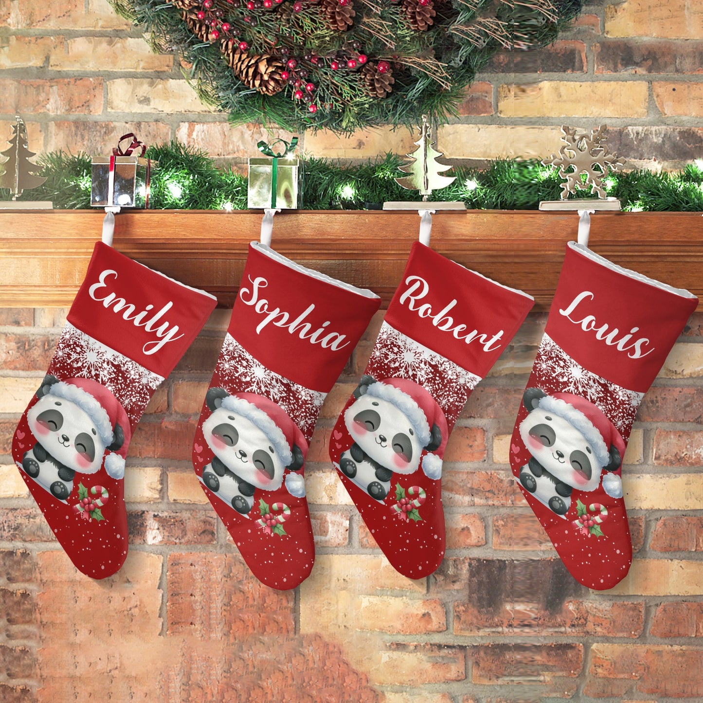 Panda Christmas Stocking Custom Name Christmas Socks Gift