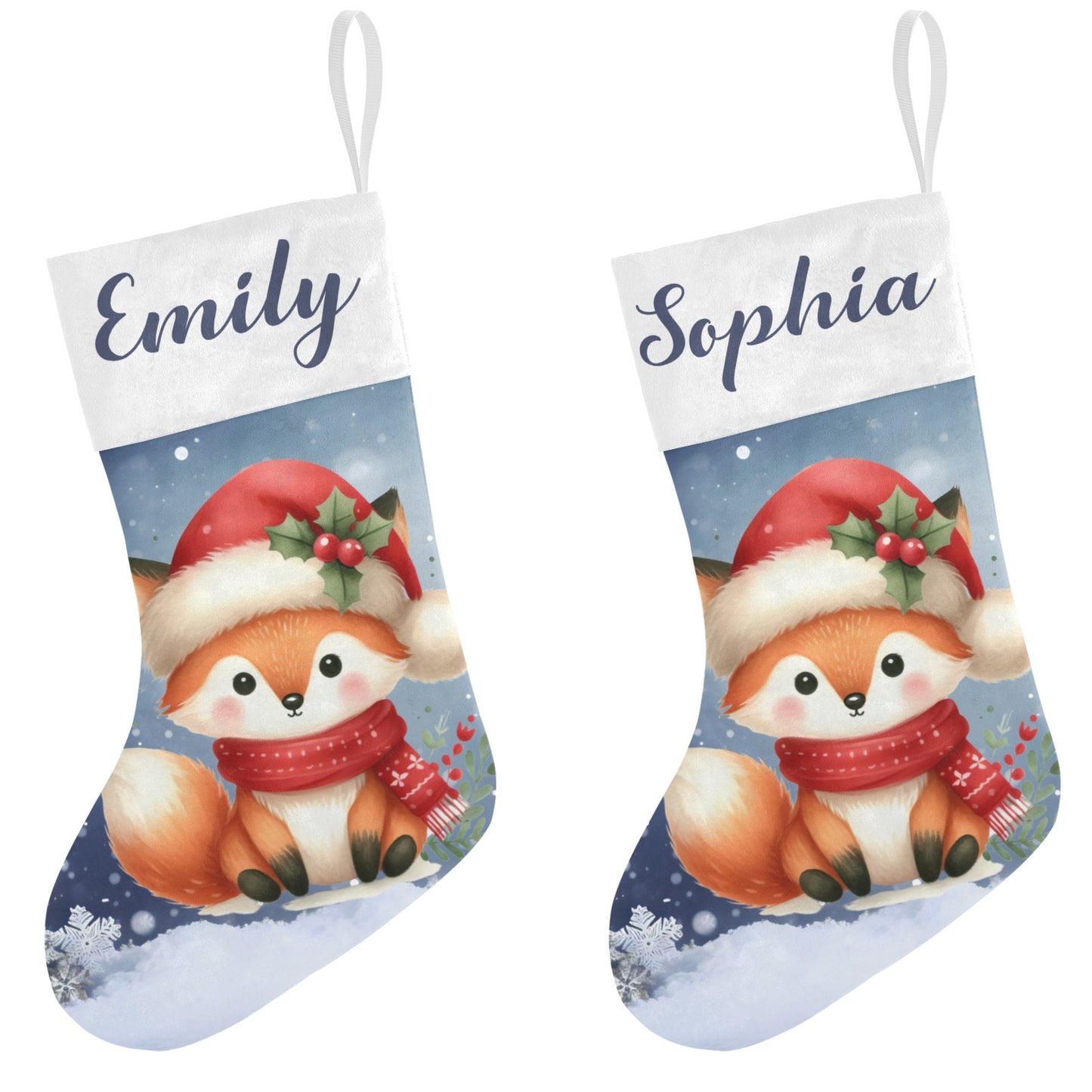 Cute Fox Christmas Stocking Custom Name Christmas Socks Gift