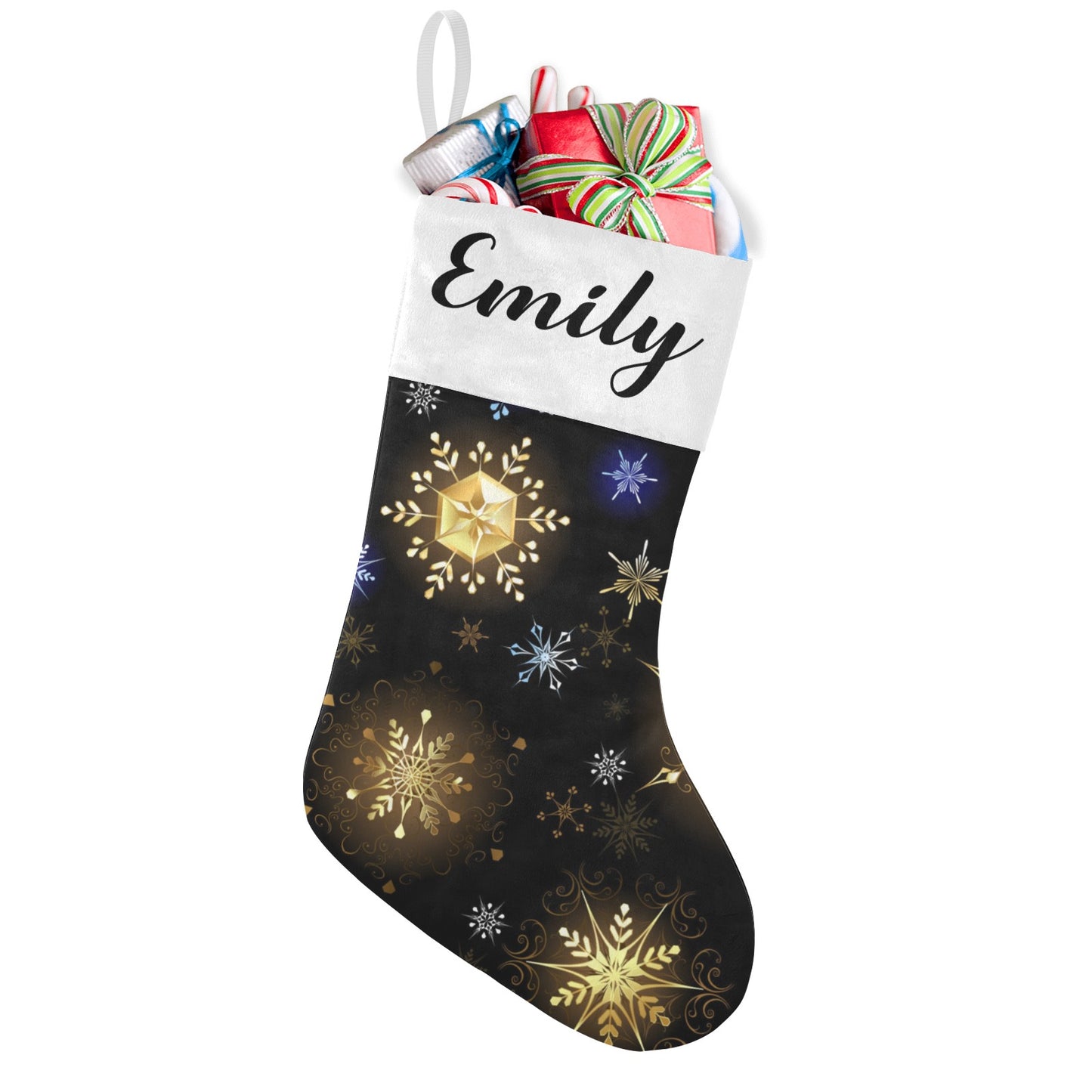 Snowflakes Black Christmas Stocking Custom Name Christmas Socks Gift