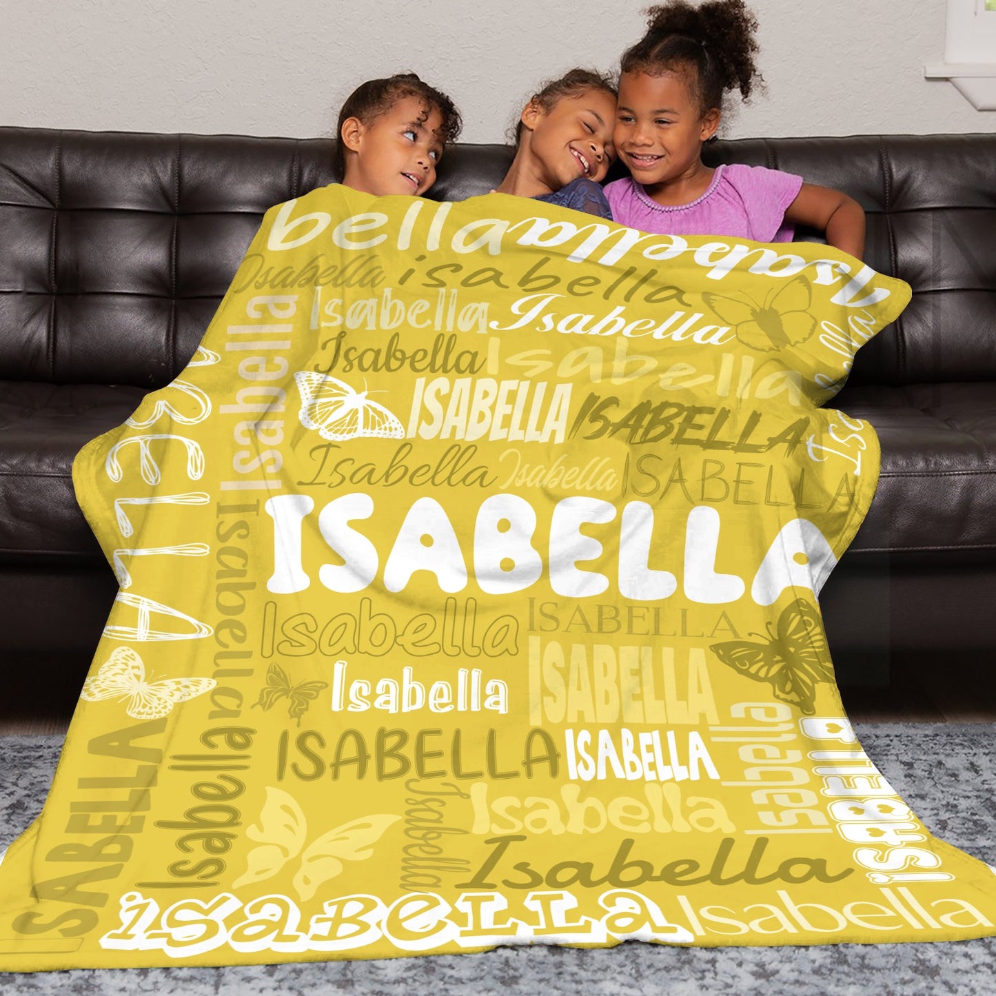 Yellow Flannel Blanket Name Blanket Personalized Blanket for Adult Kids Flannel Customize Throw Blanket Custom